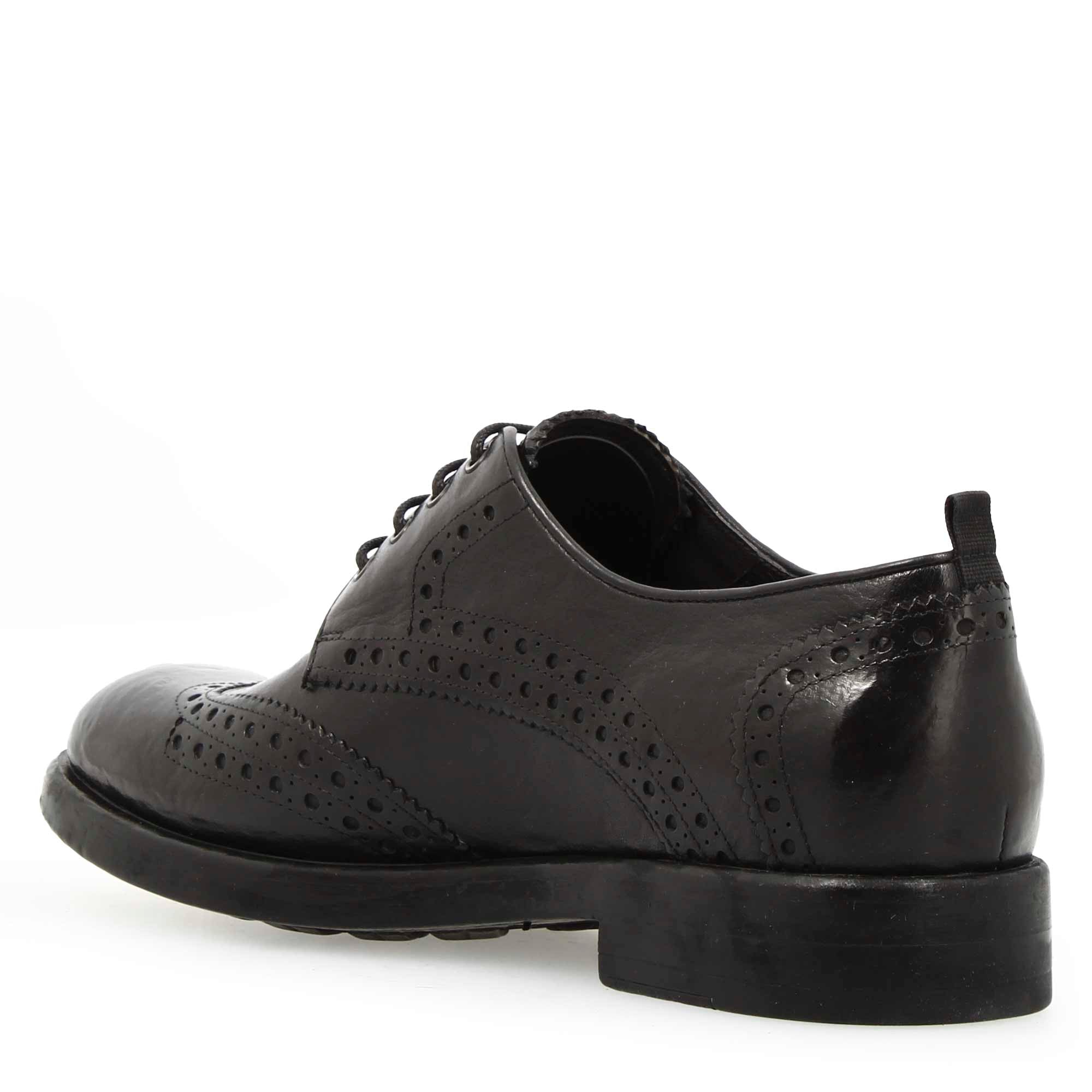 Leonardo Shoes Lorenzo derby uomo nero brogue pelle