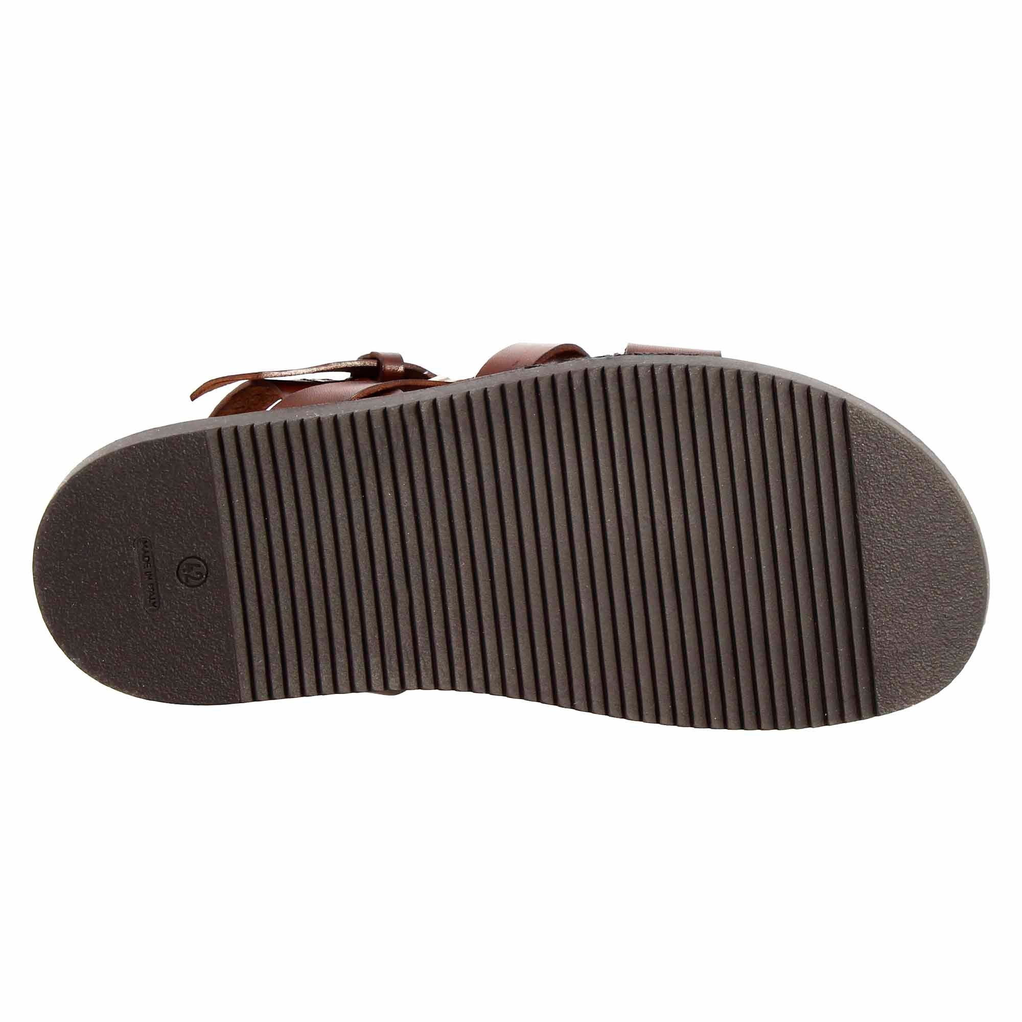 Leonardo Shoes sandali uomo pelle marrone a fasce