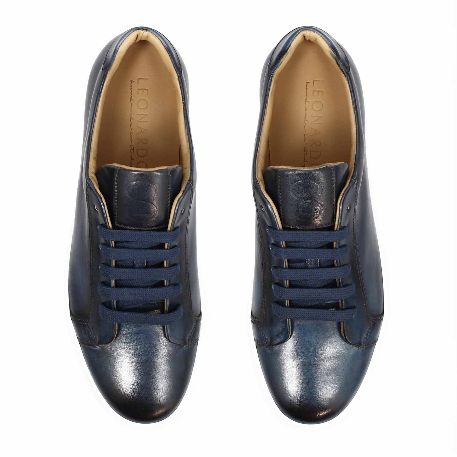 Leonardo Shoes Oreste sneakers uomo pelle blu spazzolata