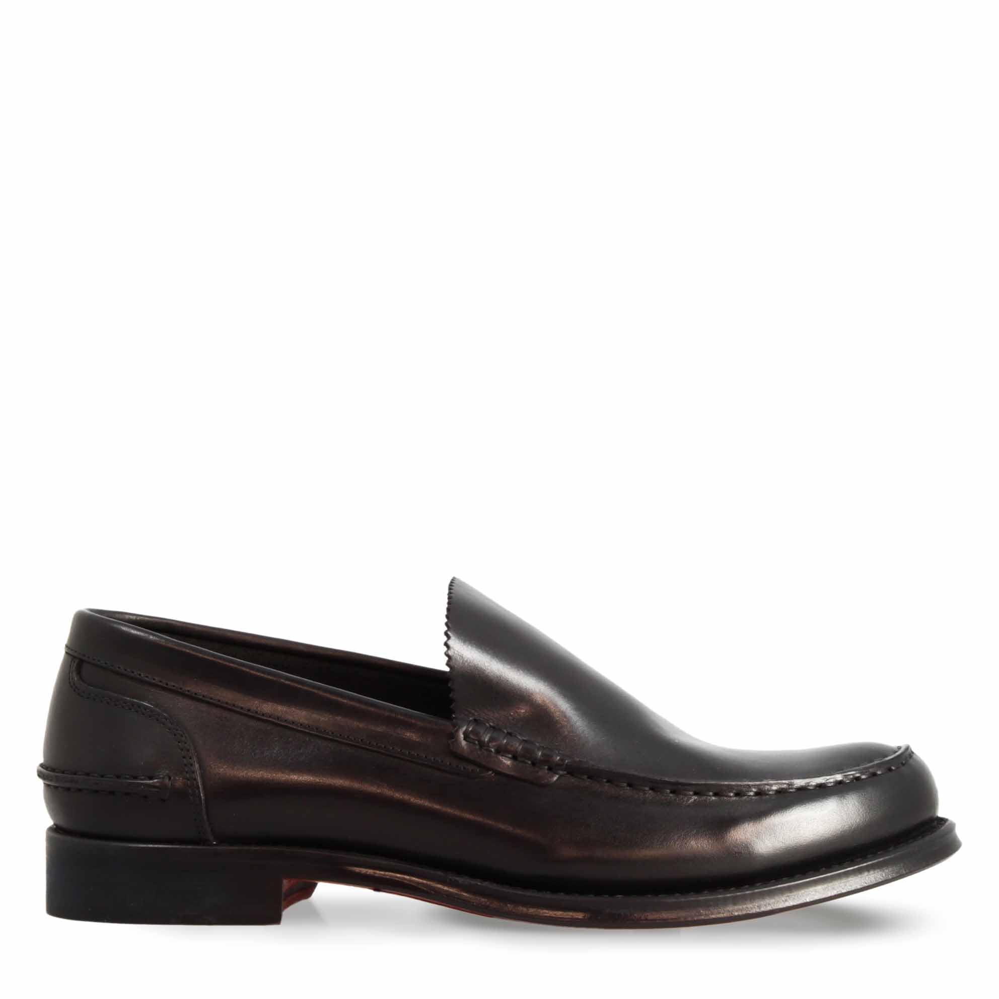 Leonardo Shoes Rialto Mocassino Uomo Pelle Nero Suola Cuoio