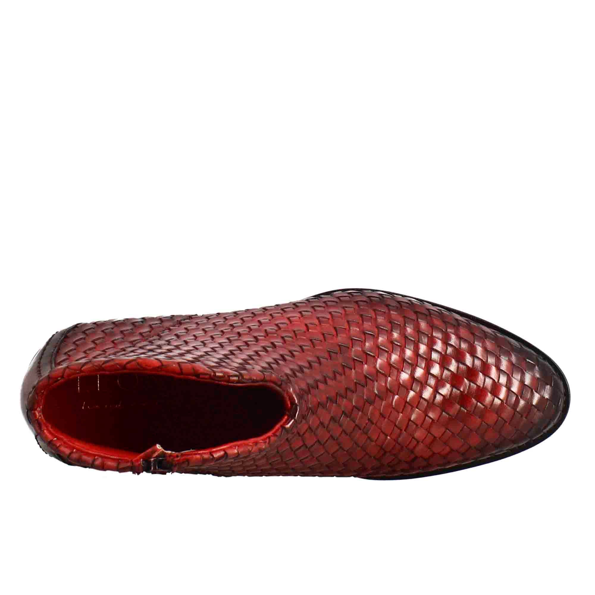 Leonardo Shoes Stivali Donna Stivaletto Pelle Intrecciata Rosso Tacco Medio