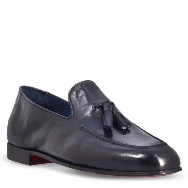 Leonardo Shoes Cavour Mocassino Uomo Pelle Blu con Nappine