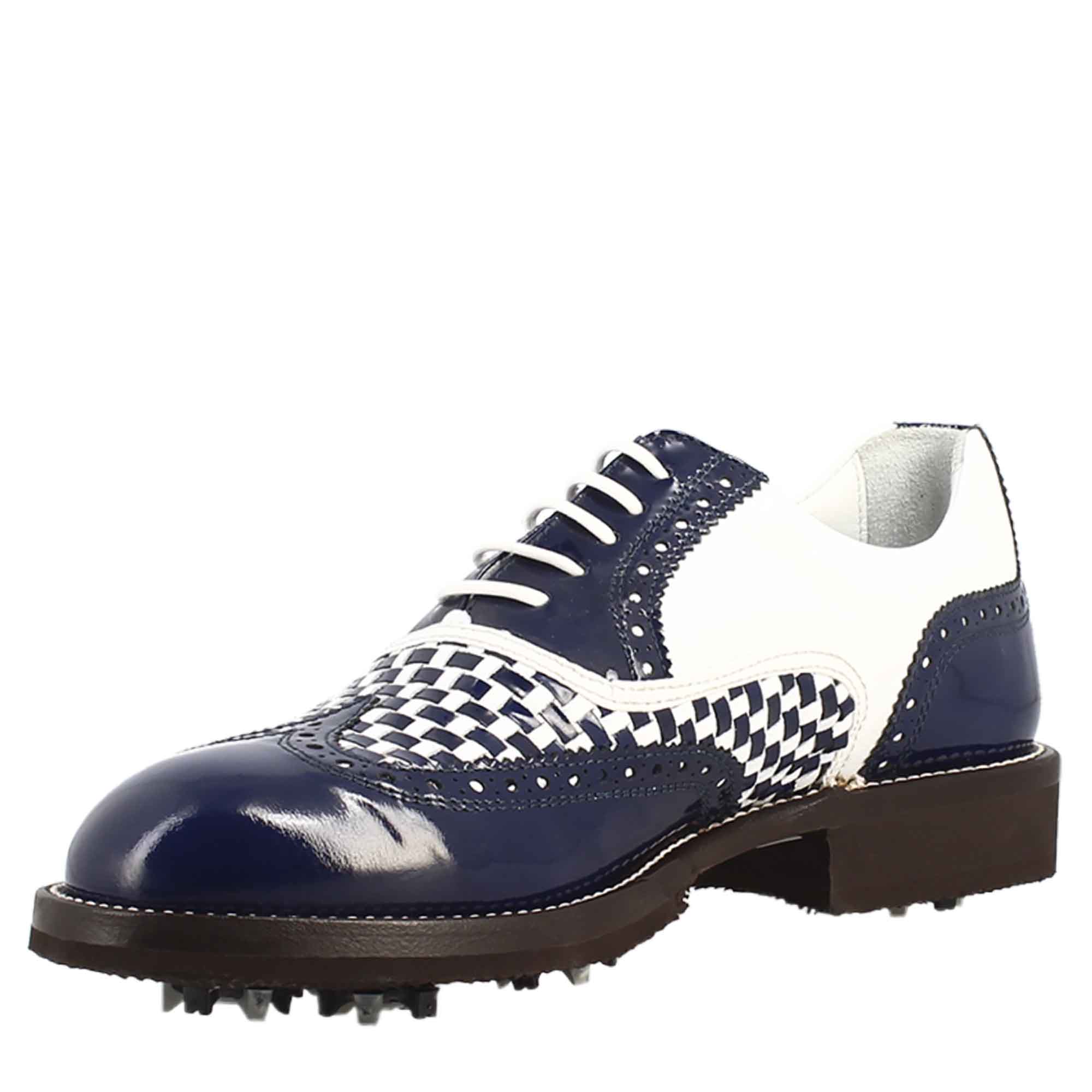 Leonardo Shoes Golf Scarpe da Golf Pelle Blu Bianco
