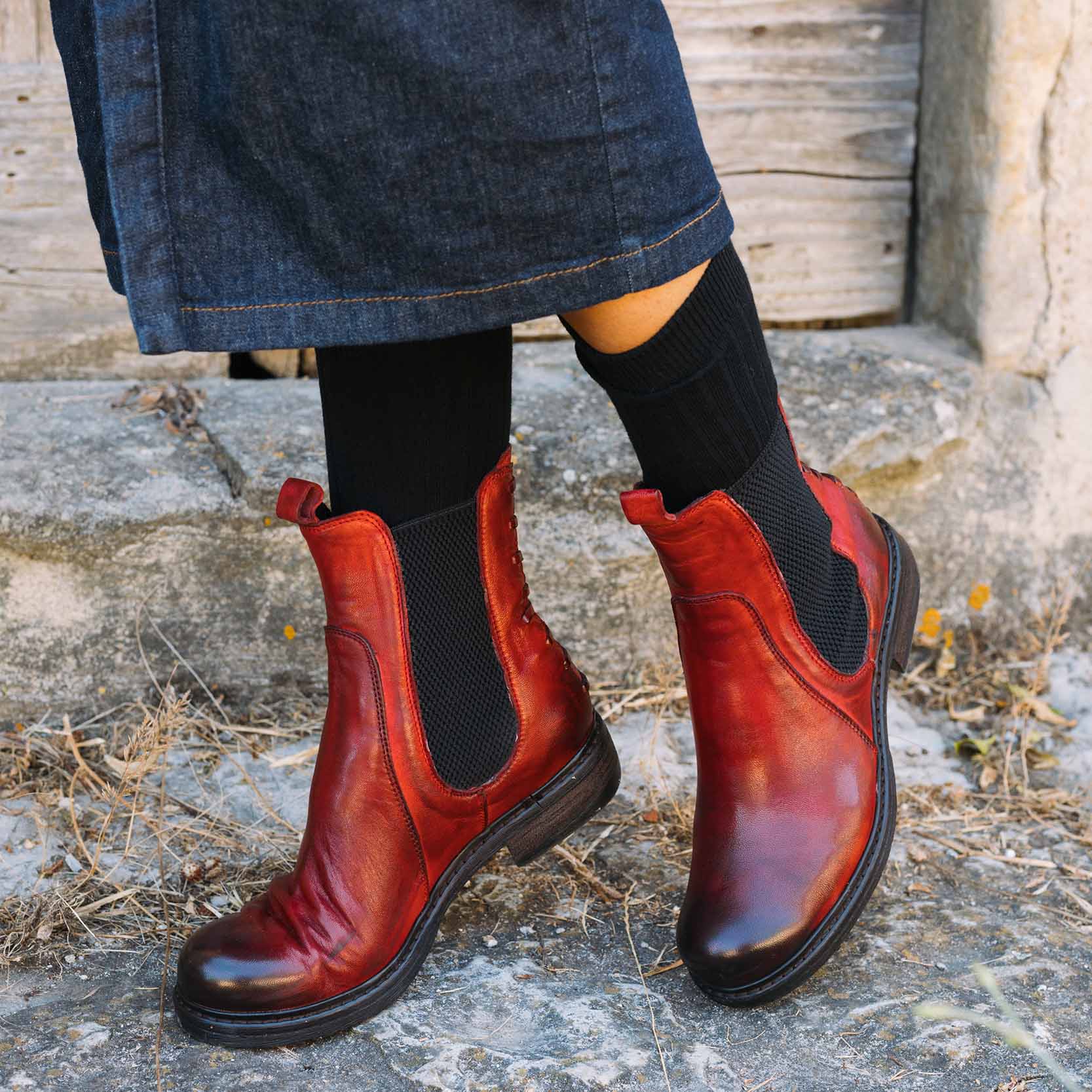 Leonardo Shoes BF-30 stivaletti donna pelle rosso vintage