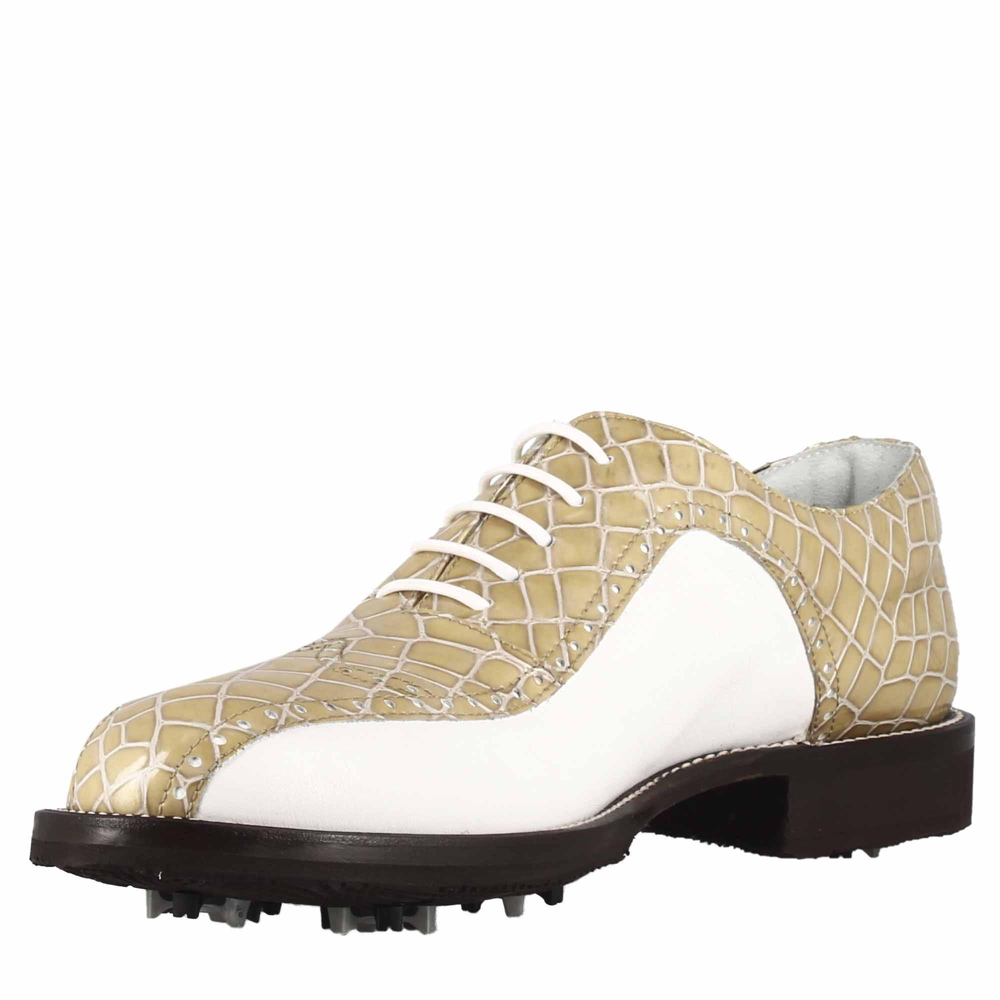 Leonardo Shoes Golf Calzature scarpe golf beige stampa cocco