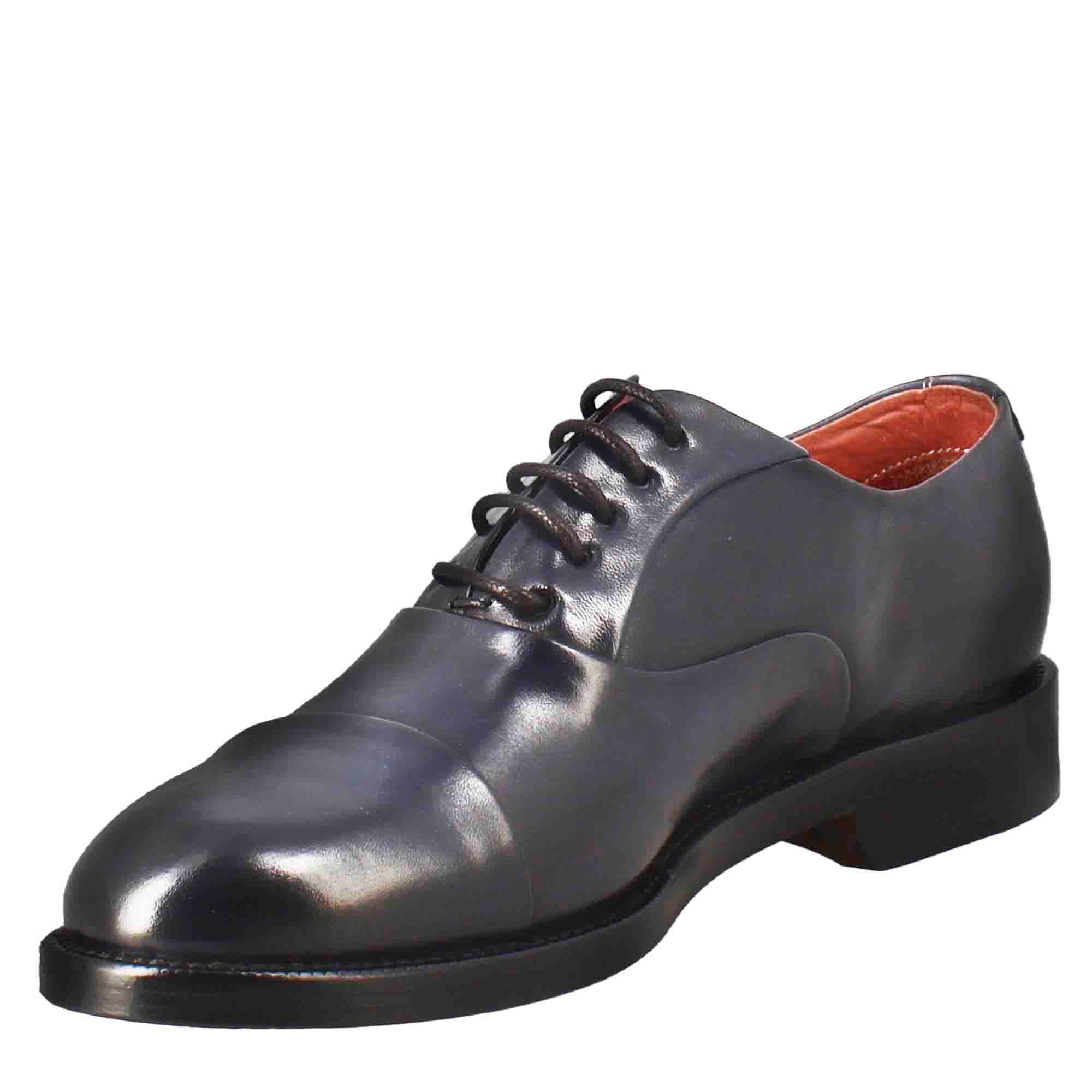 Leonardo Shoes francesina donna pelle blu con cucitura