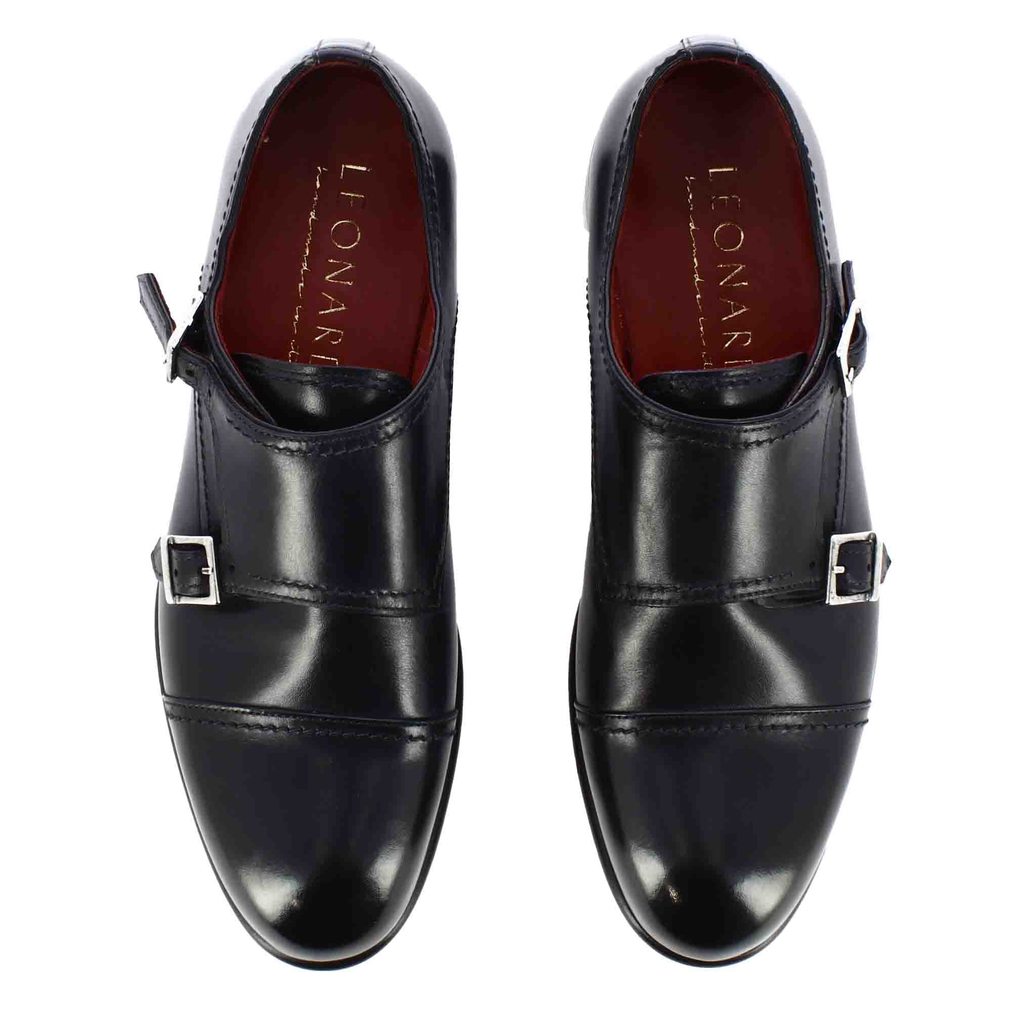 Leonardo Shoes Doppia Fibbia Francesine Uomo pelle blu