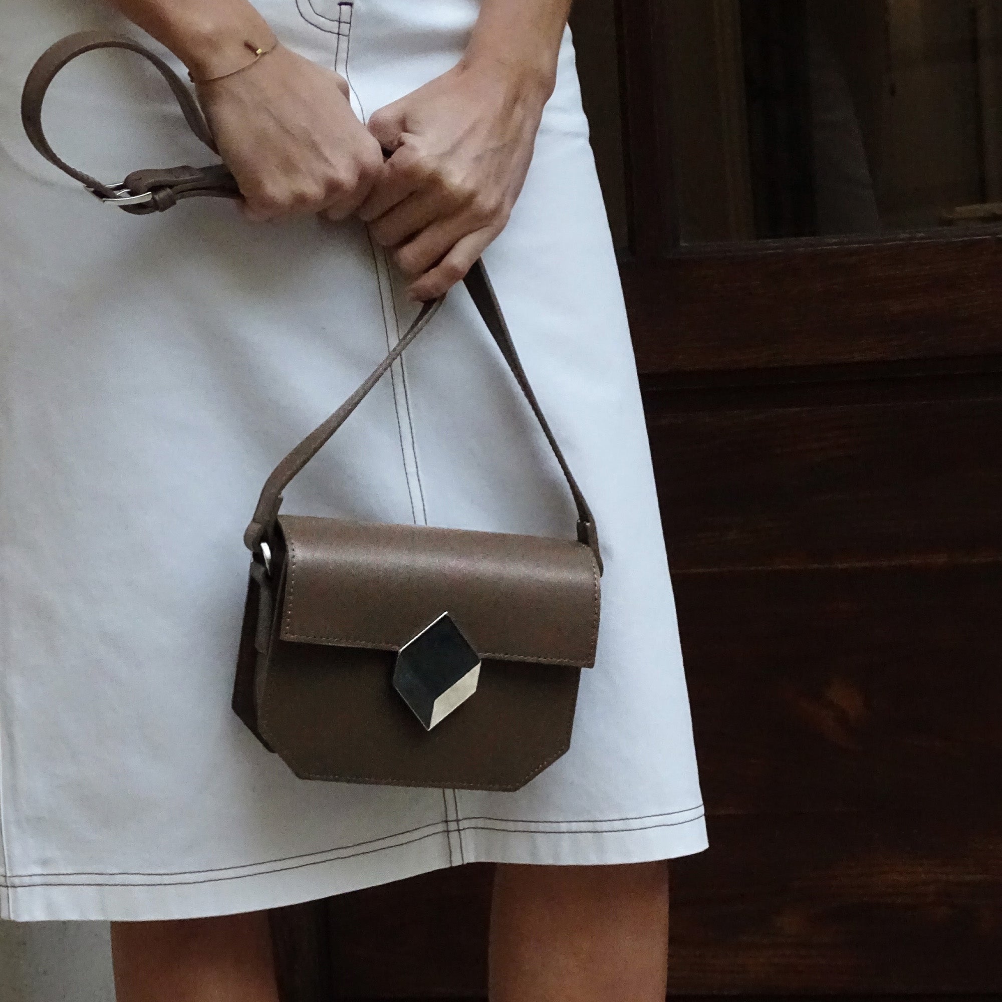Pierre Hardy Mini Prism borsa mini camel tracolla pelle
