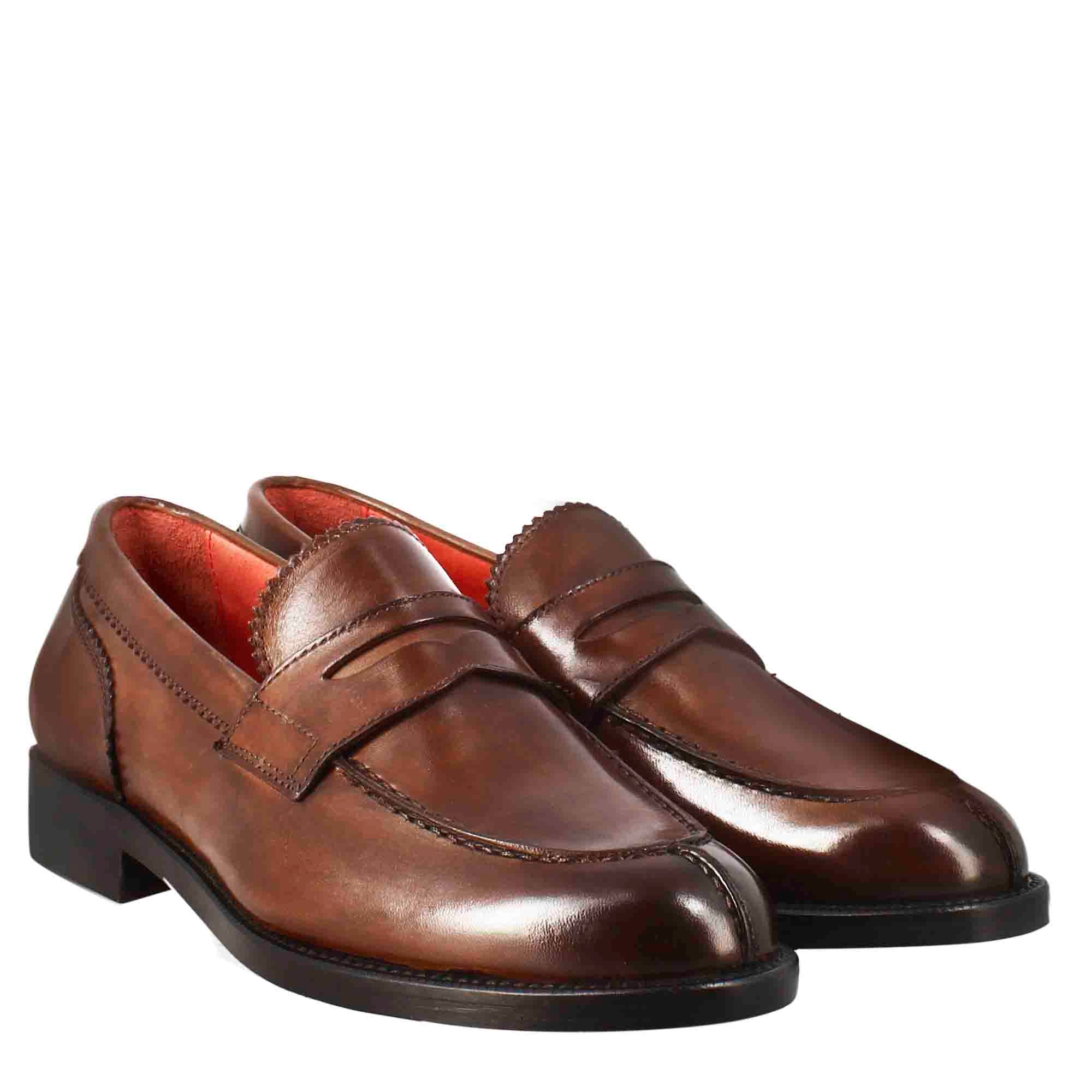 Leonardo Shoes mocassini donna pelle marrone bocca leone