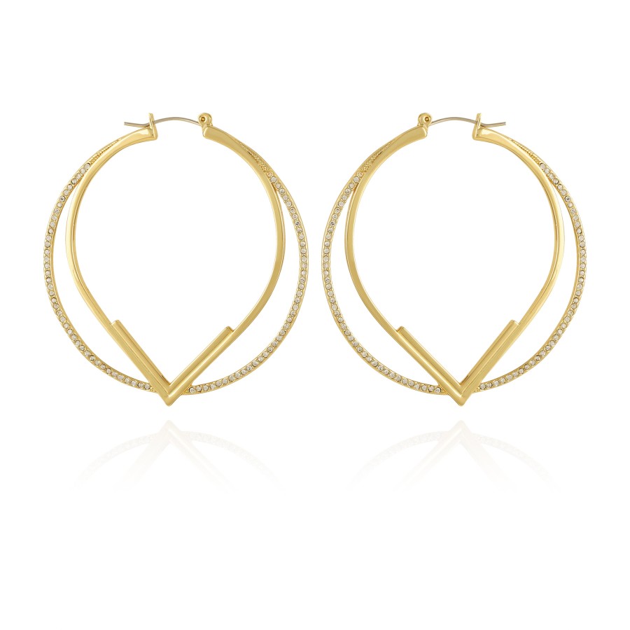 Vince Camuto Orecchini Doppio Cerchio V Pavé Oro