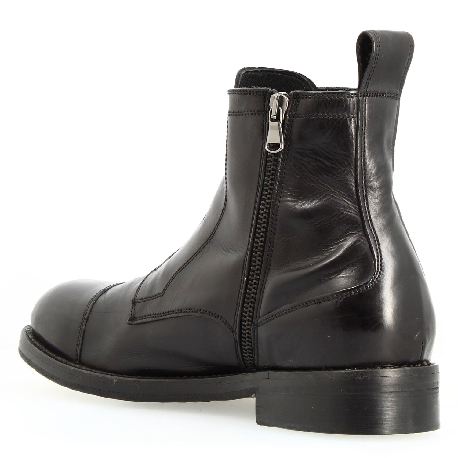 Leonardo Shoes Cap Toe stivaletti uomo nero pelle liscia