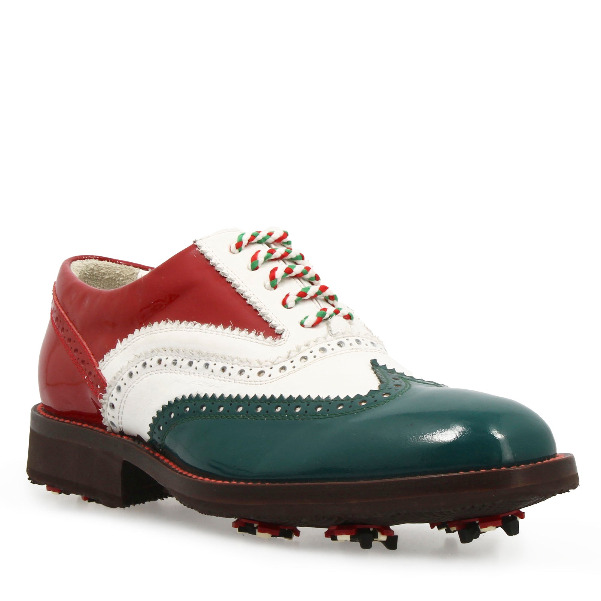 Leonardo Shoes Golf Calzature scarpe golf bianco tricolore pelle