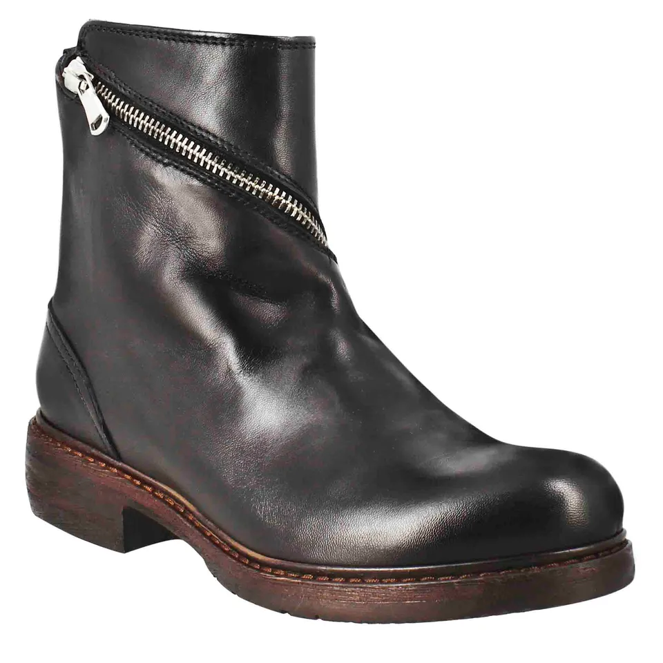 Leonardo Shoes Paupa stivaletti donna pelle nero zip diagonale