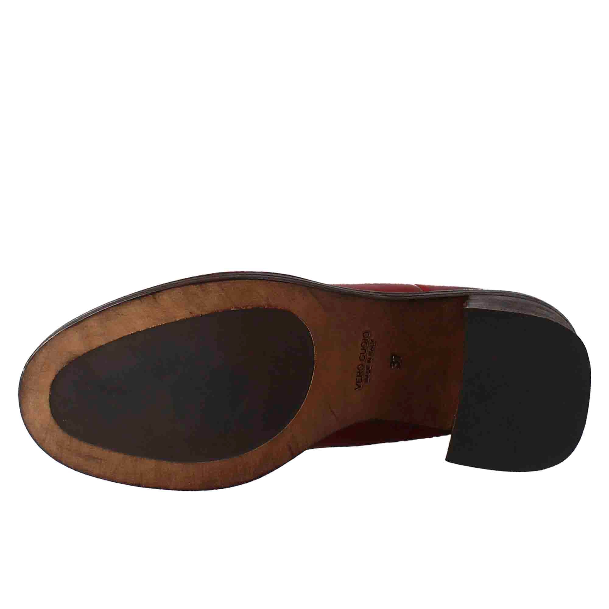 Leonardo Chelsea stivaletto tacco pelle rosso donna vintage