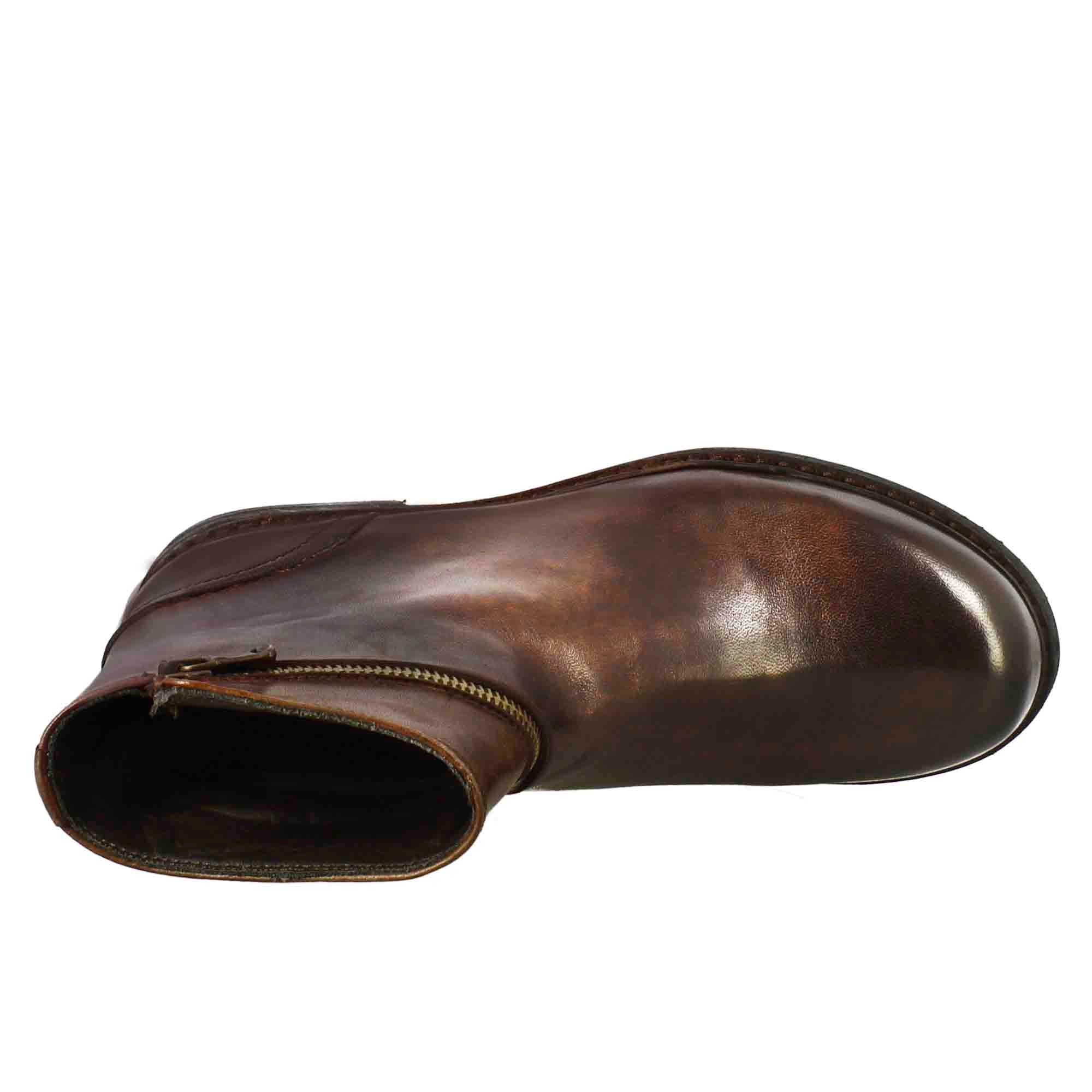 Leonardo Shoes Stivali Donna Stivaletto Pelle Marrone Zip