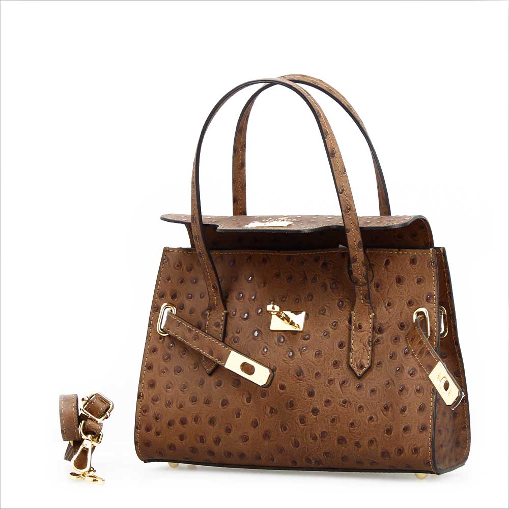 Leonardo Shoes Rosetta M Borsa Mano Pelle Marrone Stampa Struzzo