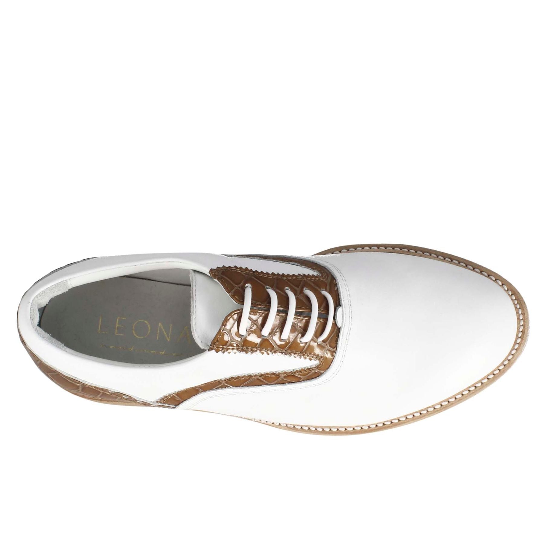 Leonardo Shoes Golf scarpe da golf bianco marrone pelle tacchetti