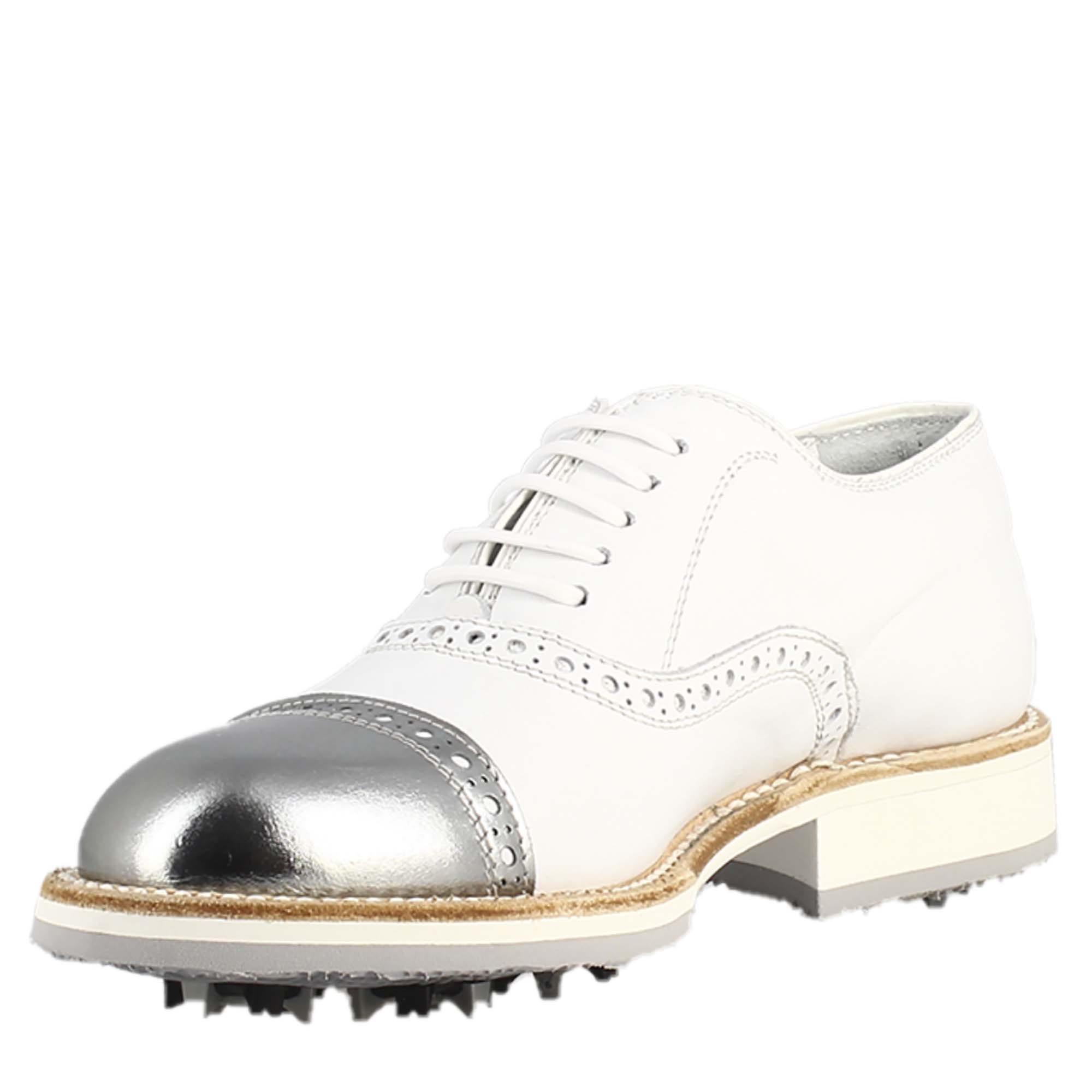 Leonardo Shoes Golf Calzature scarpe da golf bianco pelle argento