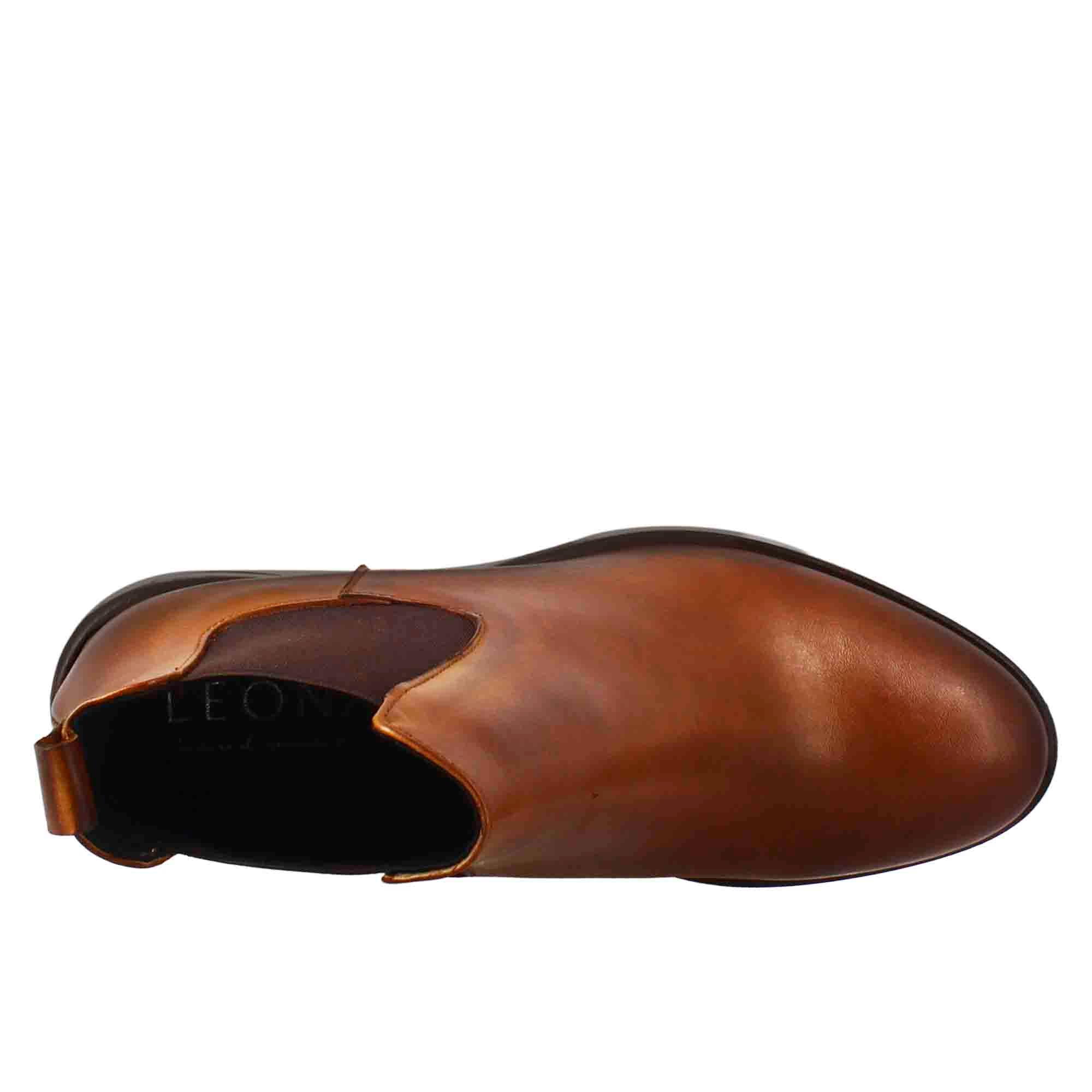Leonardo Shoes Chelsea stivali donna marrone pelle tacco 5cm