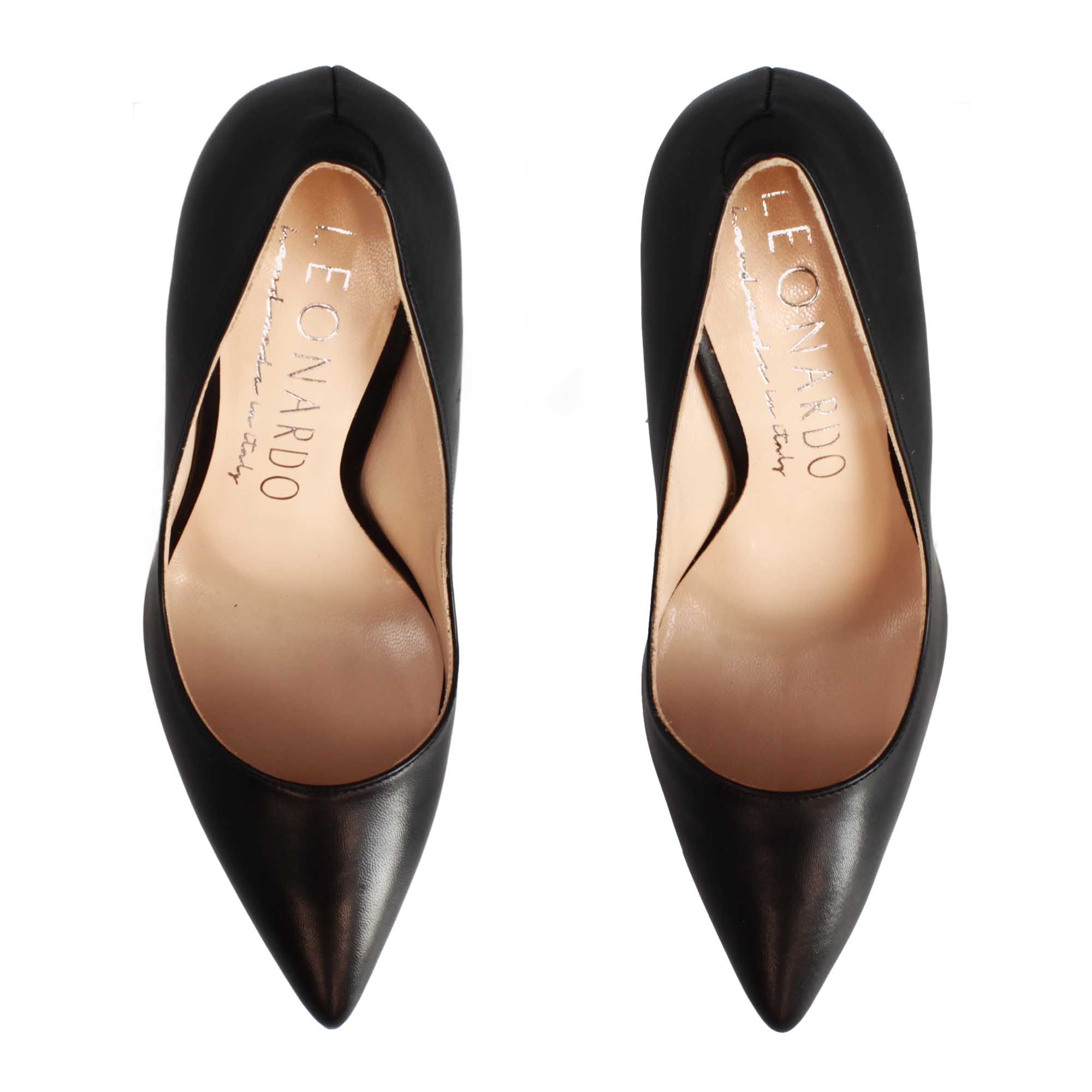 Leonardo Décolleté tacco 10 cm pelle spazzolata nera
