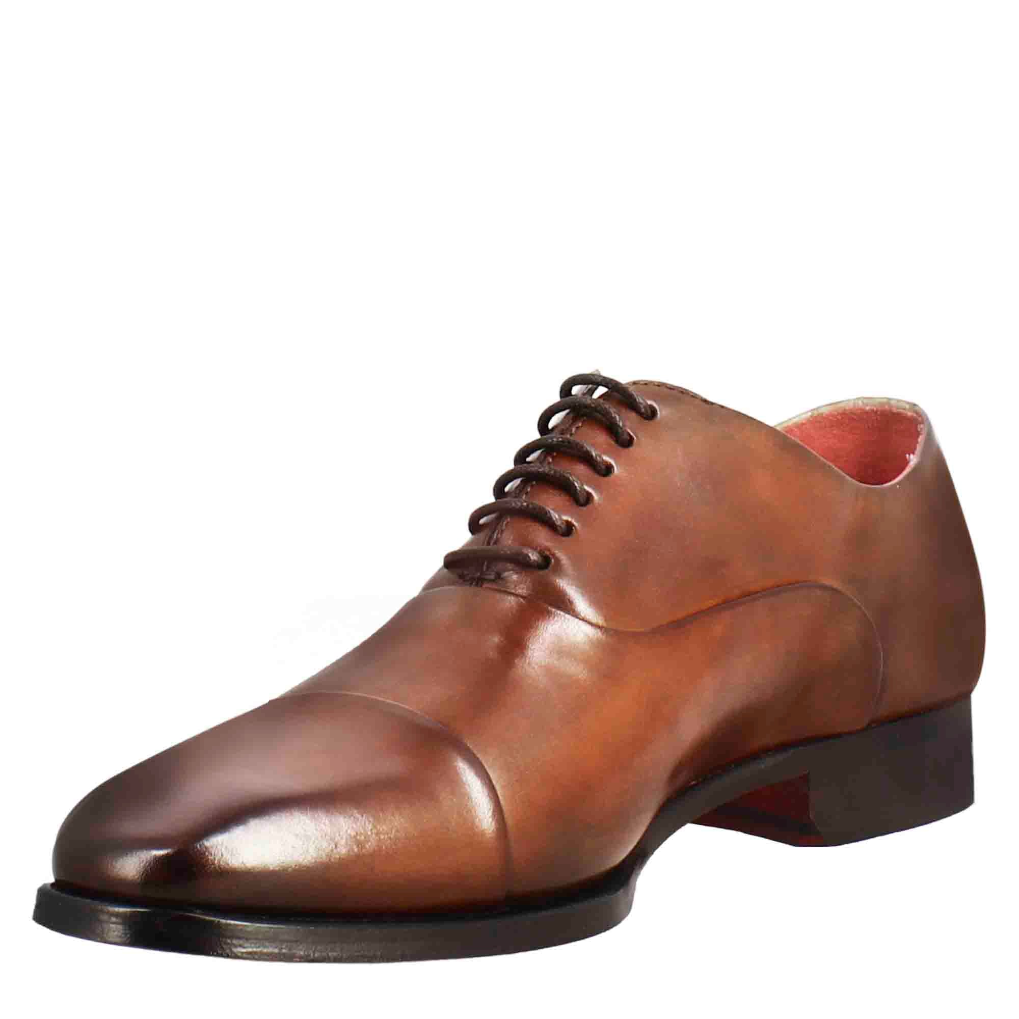 Leonardo Shoes Francesine Uomo Pelle Brandy con Puntale