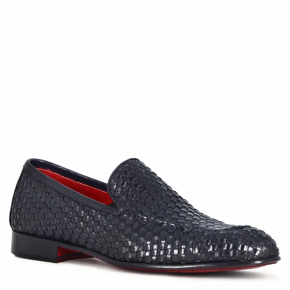Leonardo Shoes Mocassino Uomo Pelle Intrecciata Blu Classico