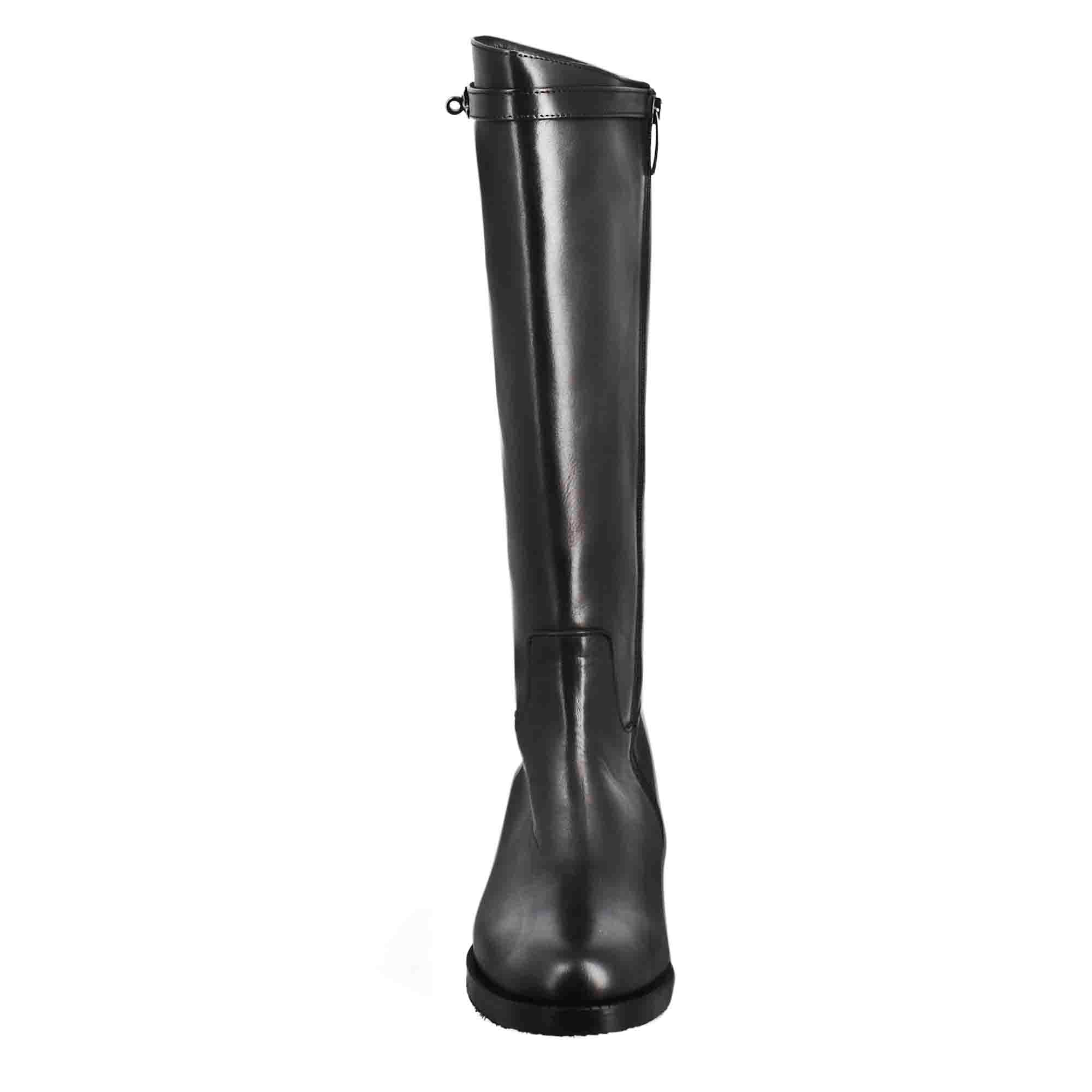 Leonardo Stivali Donna stivale pelle nero tacco basso 3 cm
