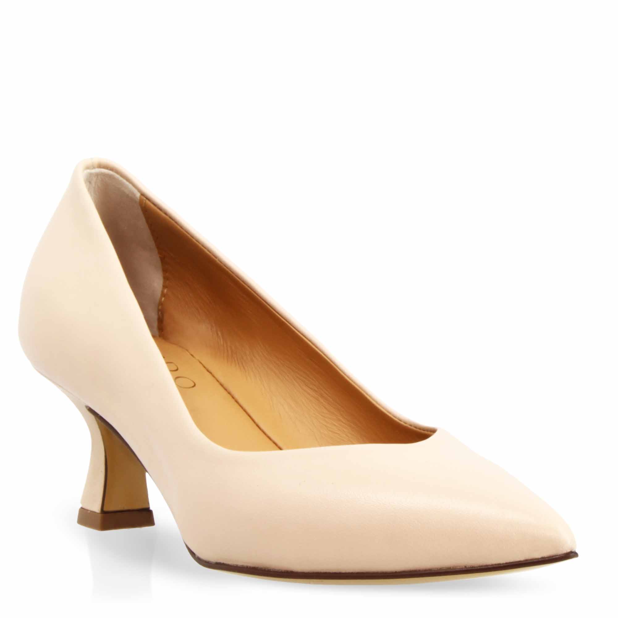 Leonardo Shoes décolleté donna pelle beige tacco 5 cm