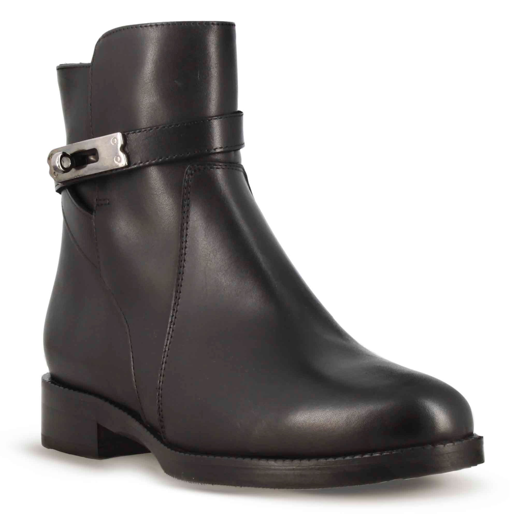 Leonardo Shoes Stivali Donna Stivaletto Pelle Nero con Fibbia