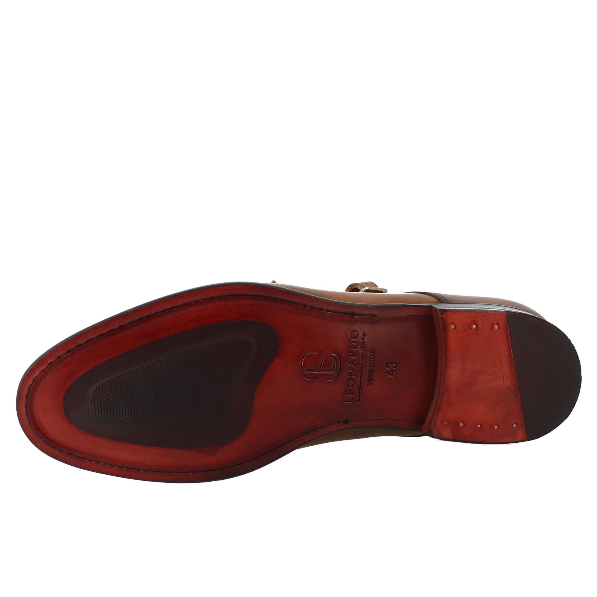 Leonardo Shoes Francesine Uomo doppia fibbia pelle marrone