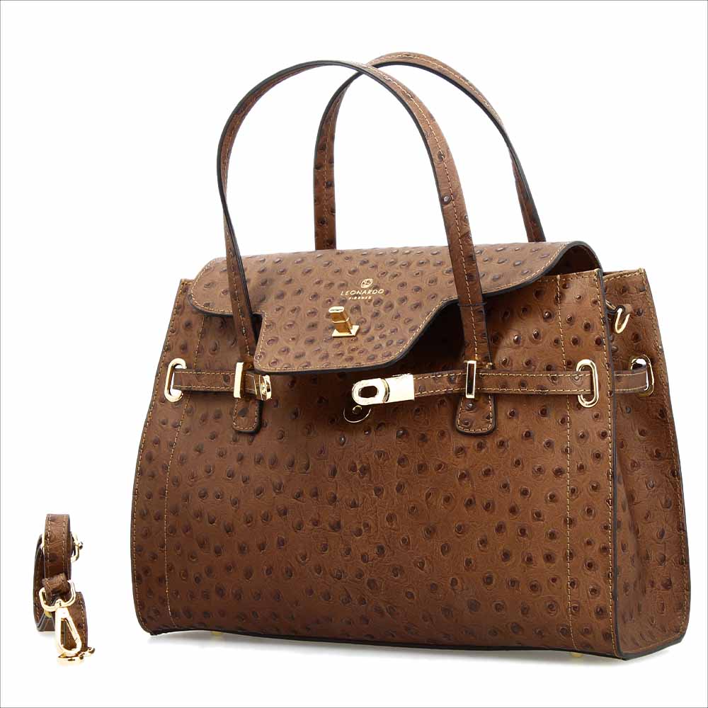 Leonardo Shoes Rosetta Marrone Borsa Donna Stampa Struzzo