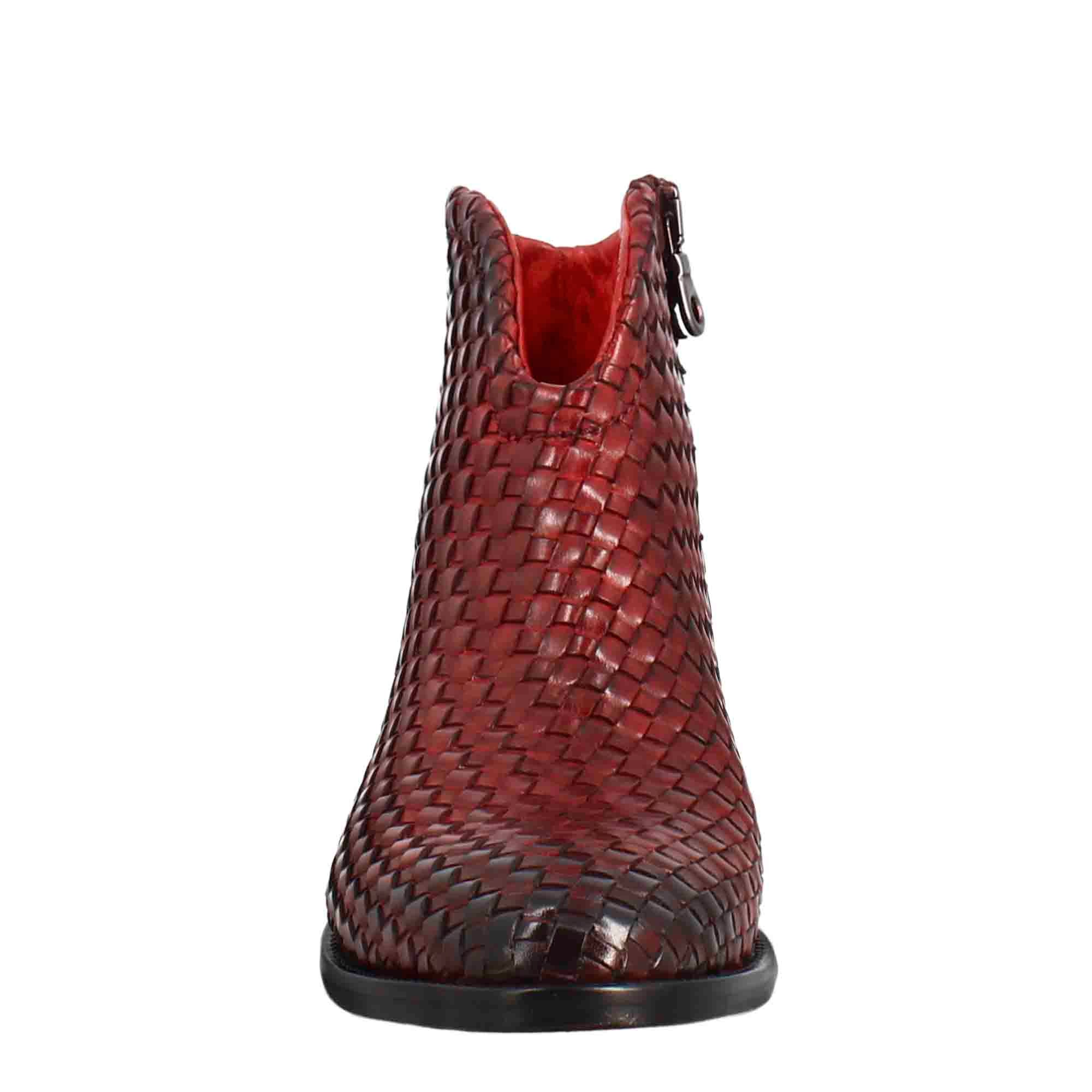 Leonardo Shoes Stivali Donna Stivaletto Pelle Intrecciata Rosso Tacco Medio