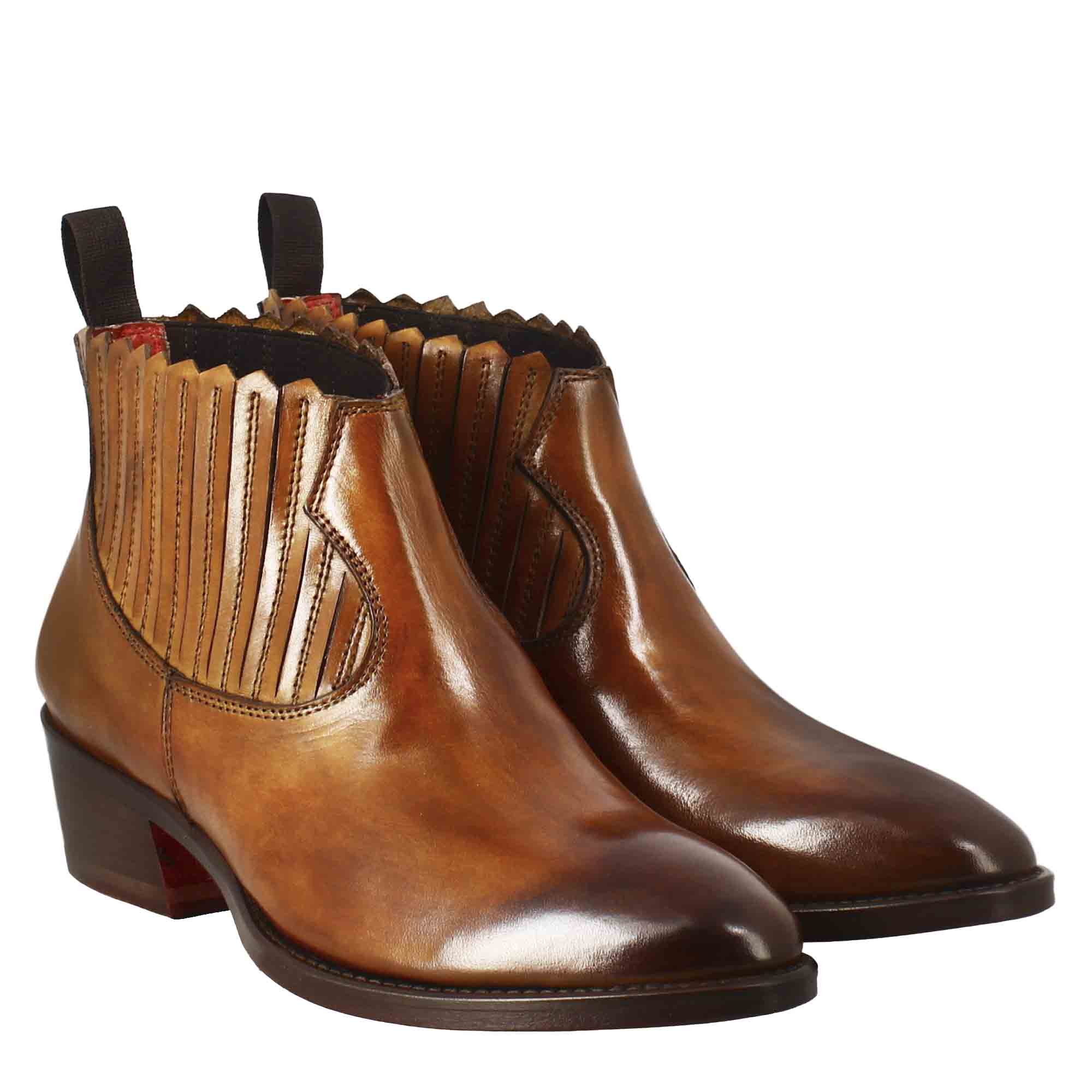 Leonardo Shoes Stivali Donna stivaletti marrone chiaro pelle
