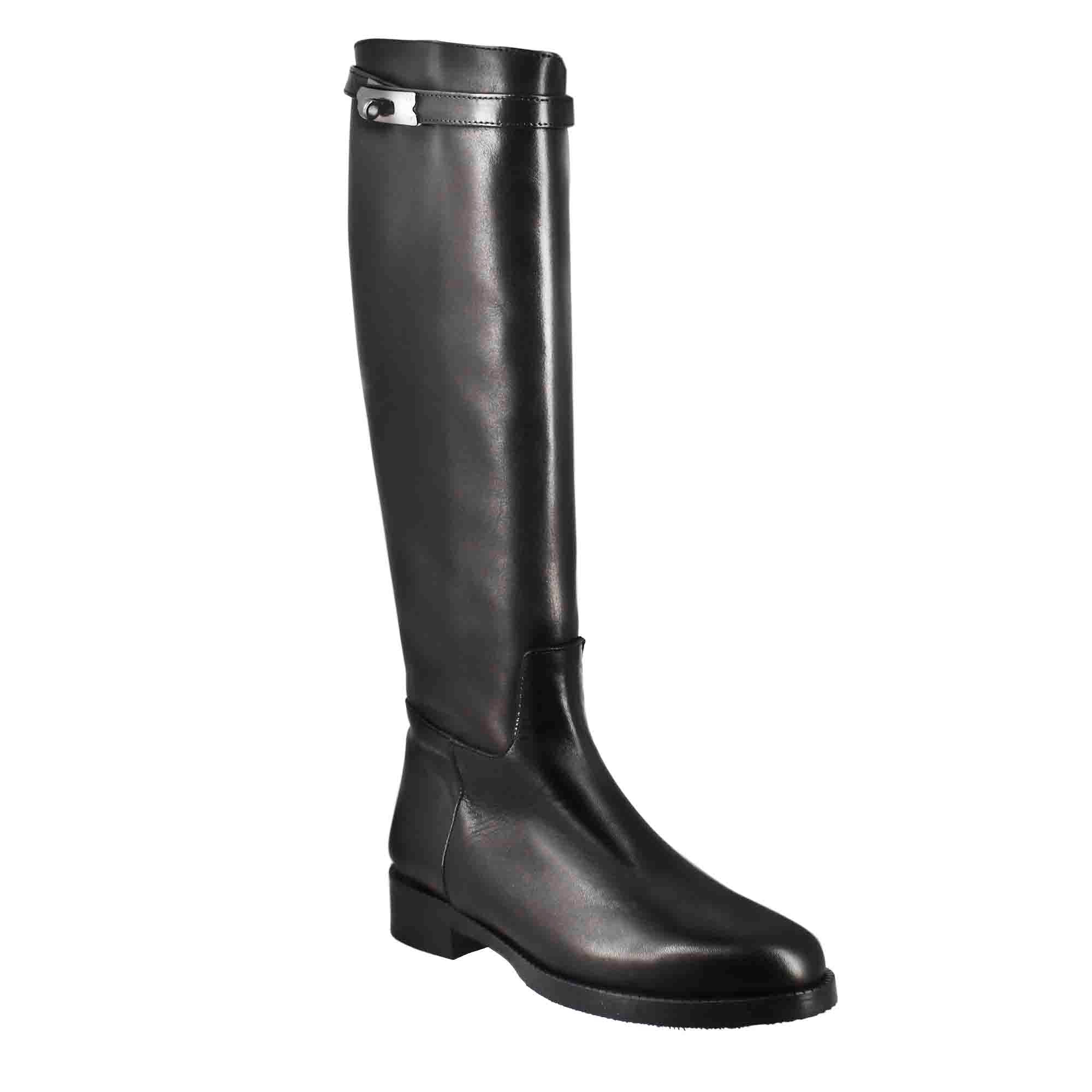 Leonardo Stivali Donna stivale pelle nero tacco basso 3 cm