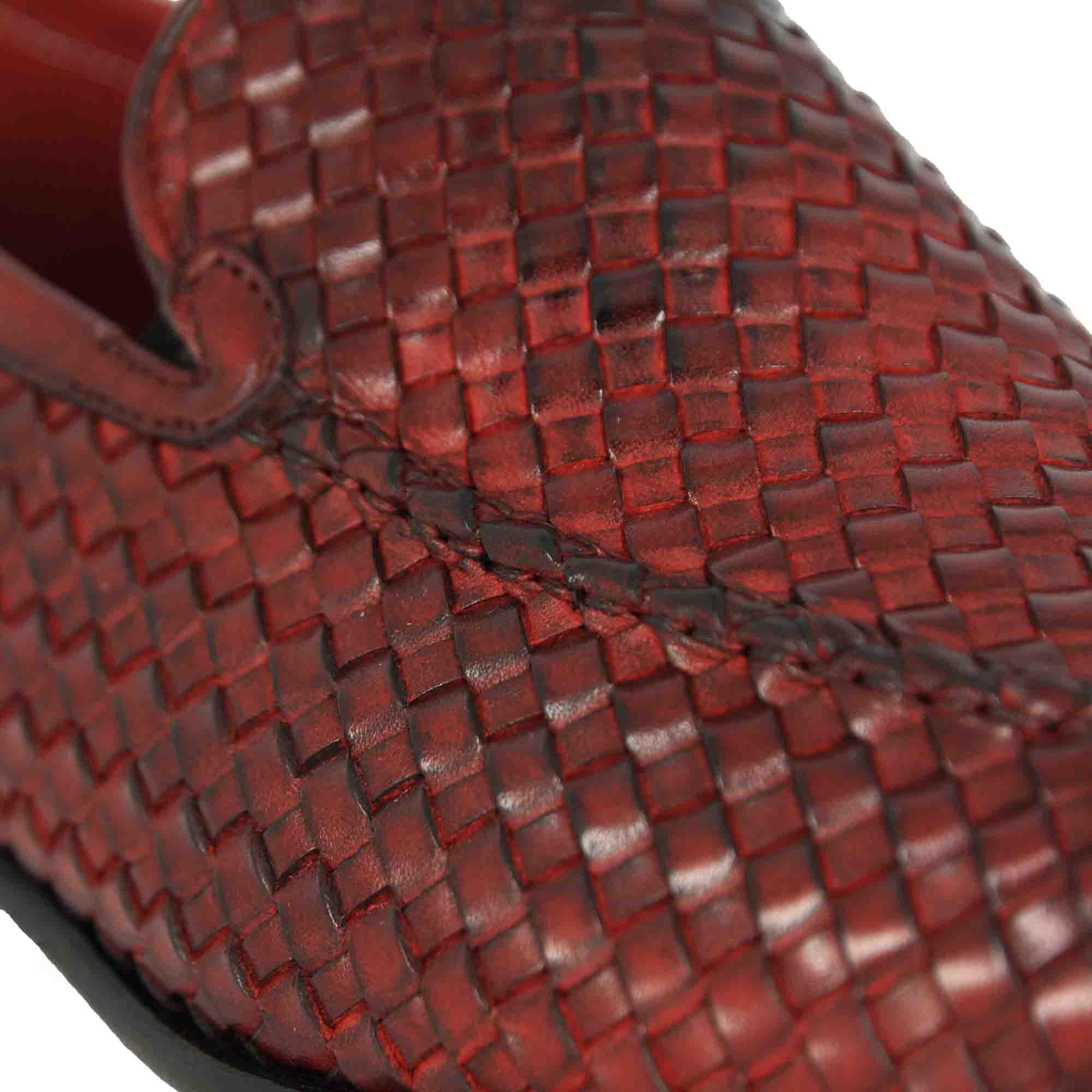 Leonardo Shoes mocassini uomo rosso pelle intrecciata