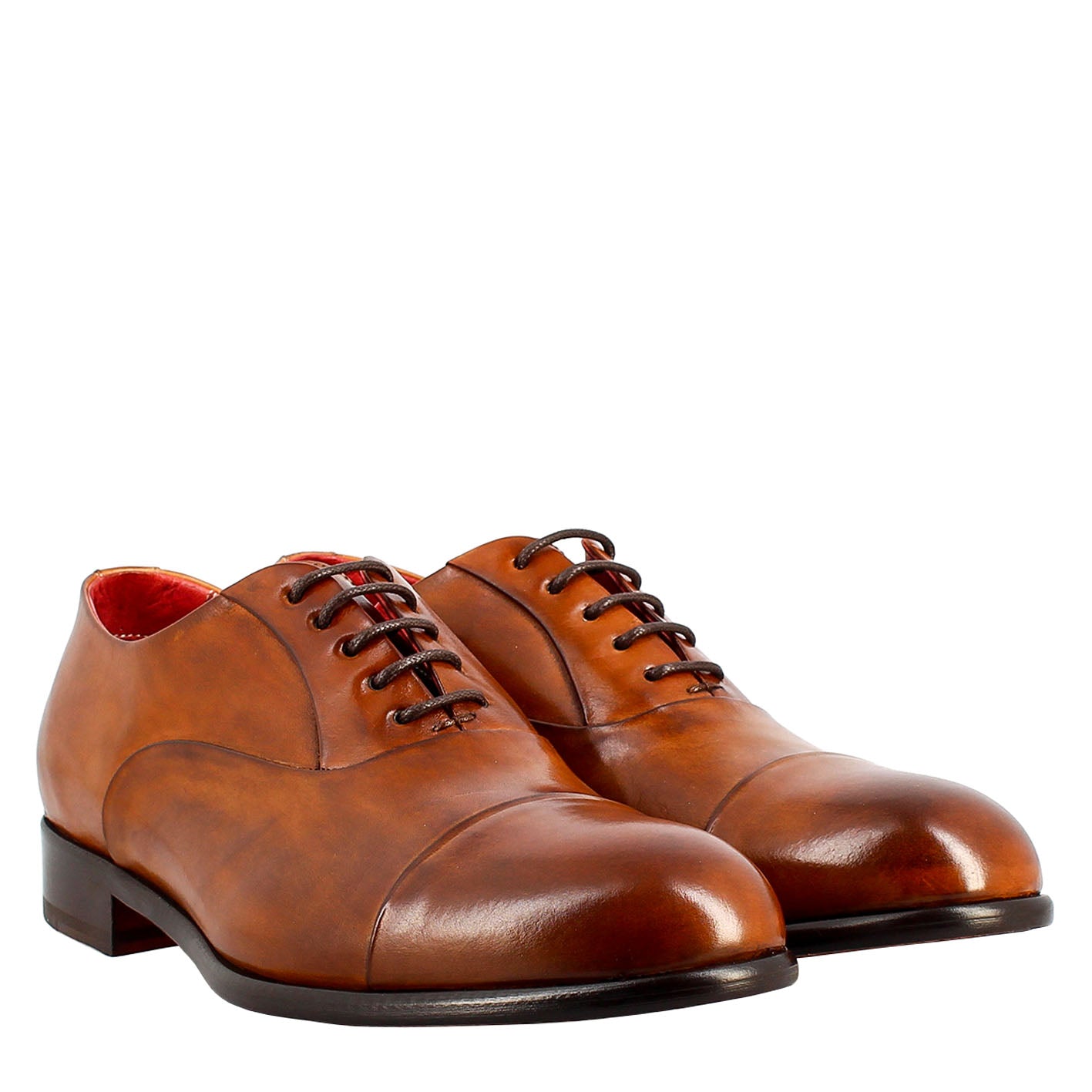 Leonardo Shoes Francesine Uomo Oxford Marrone Pelle Suola Cuoio