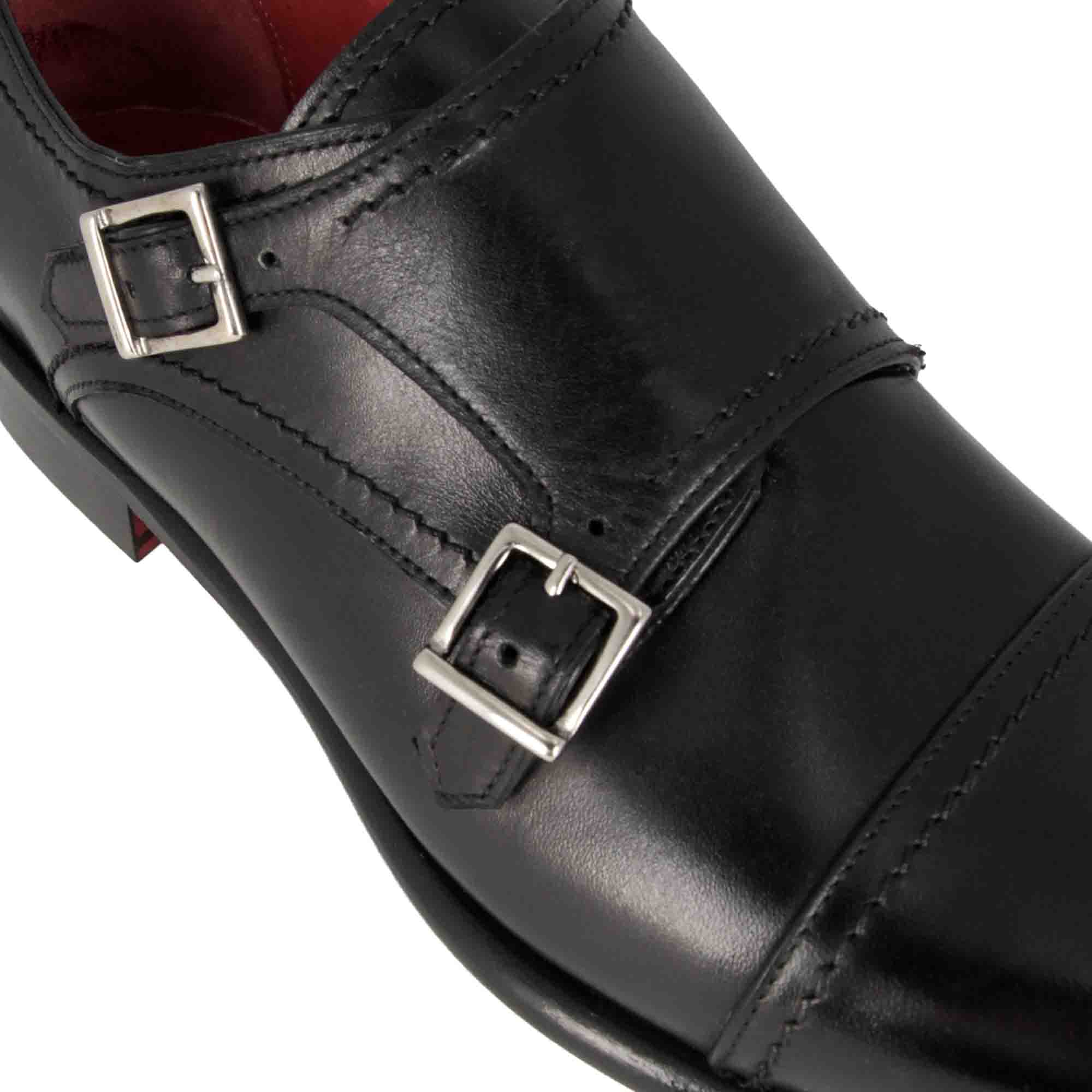 Leonardo Shoes francesine uomo doppia fibbia nere