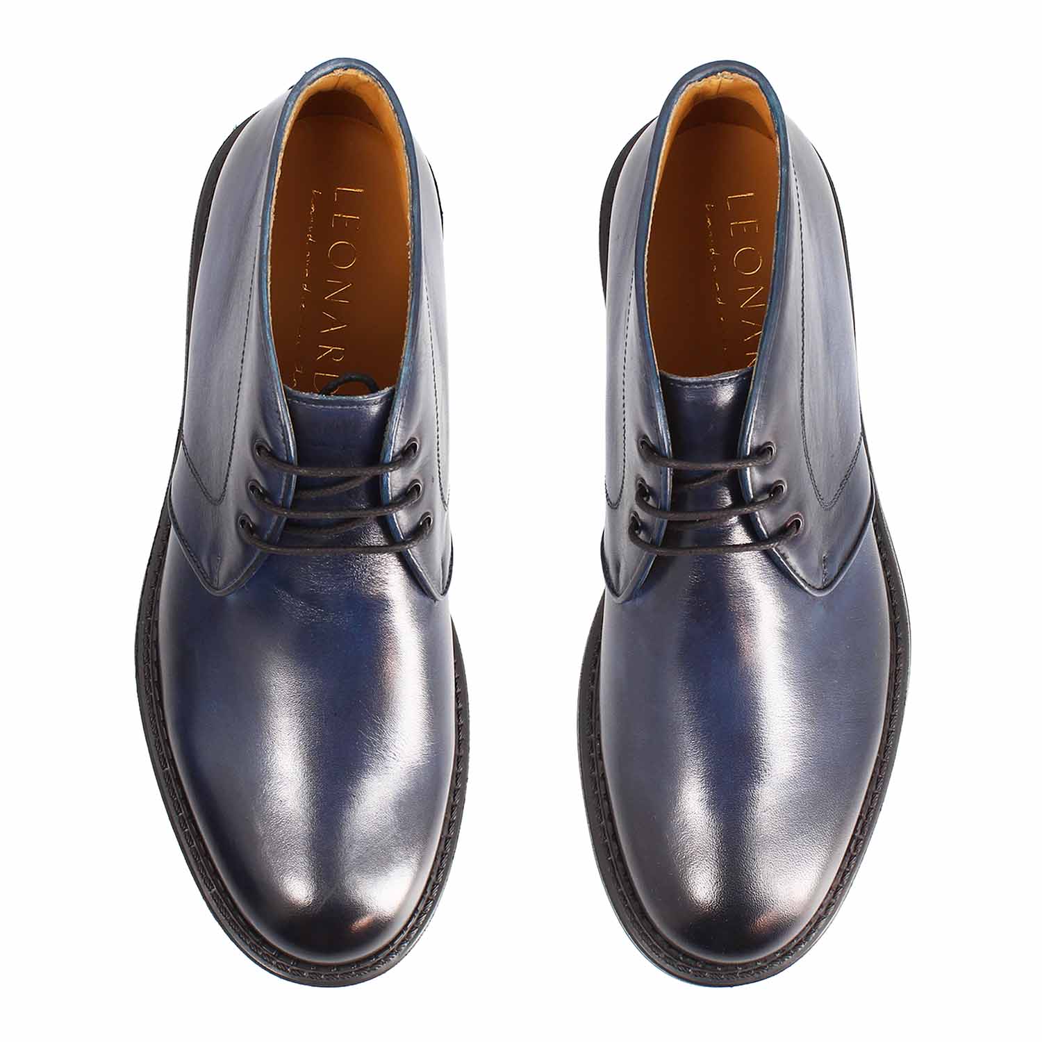 Leonardo Shoes Bacco Chukka Boot Uomo Pelle Blu Concia Vegetale