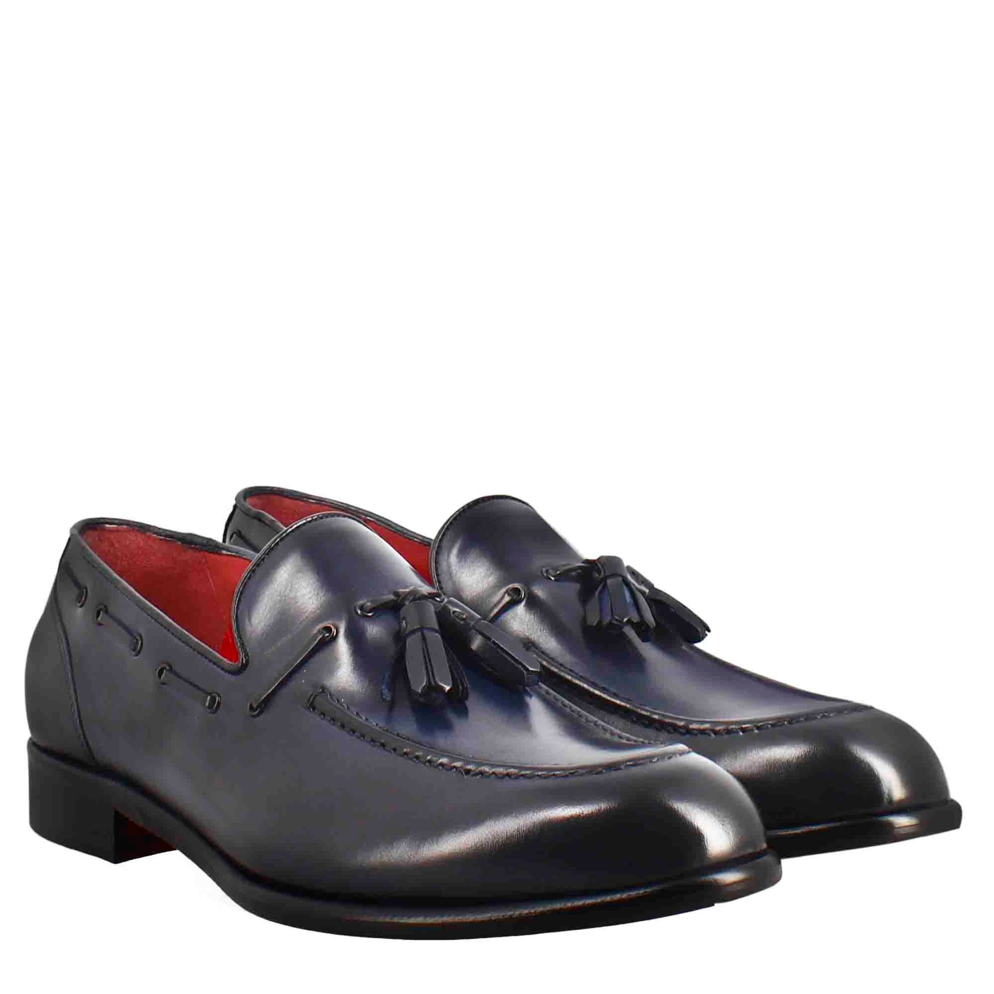 Leonardo Mocassini Uomo mocassino nappine pelle blu