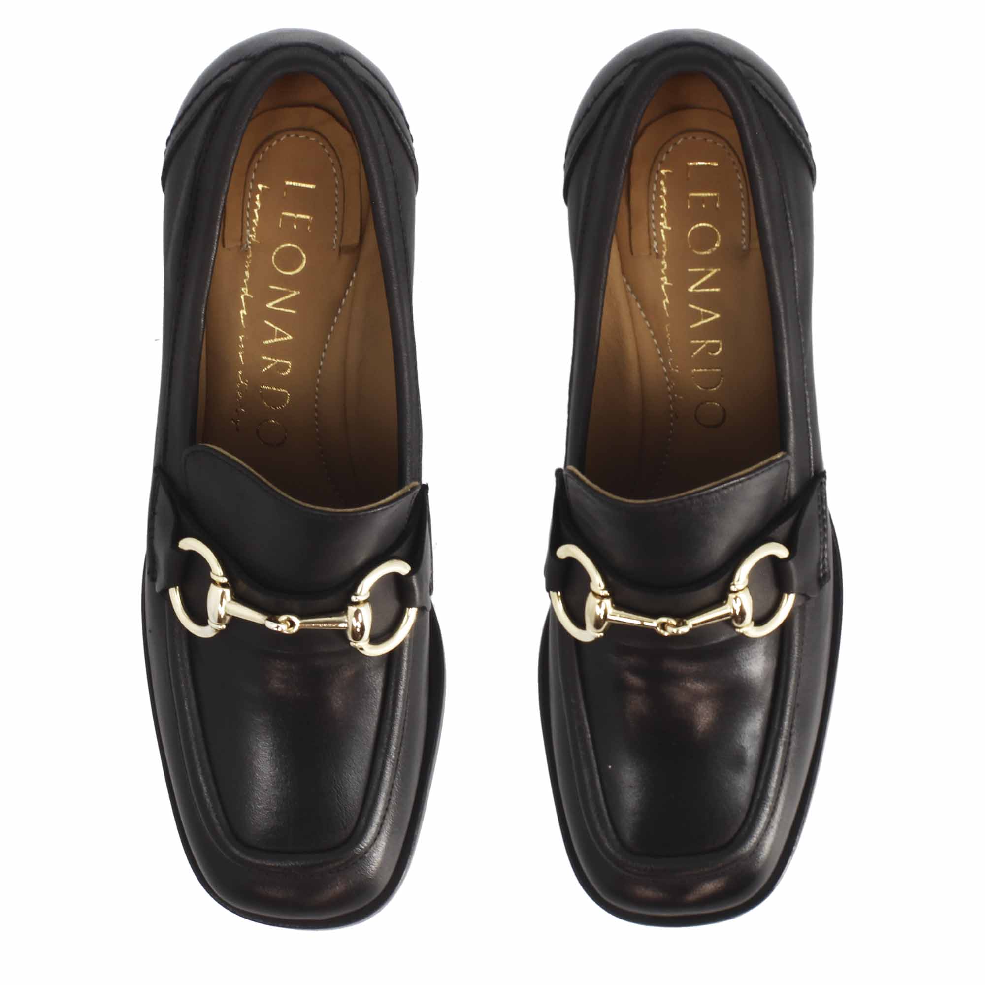 Leonardo Shoes mocassini donna nero tacco 6cm morsetto