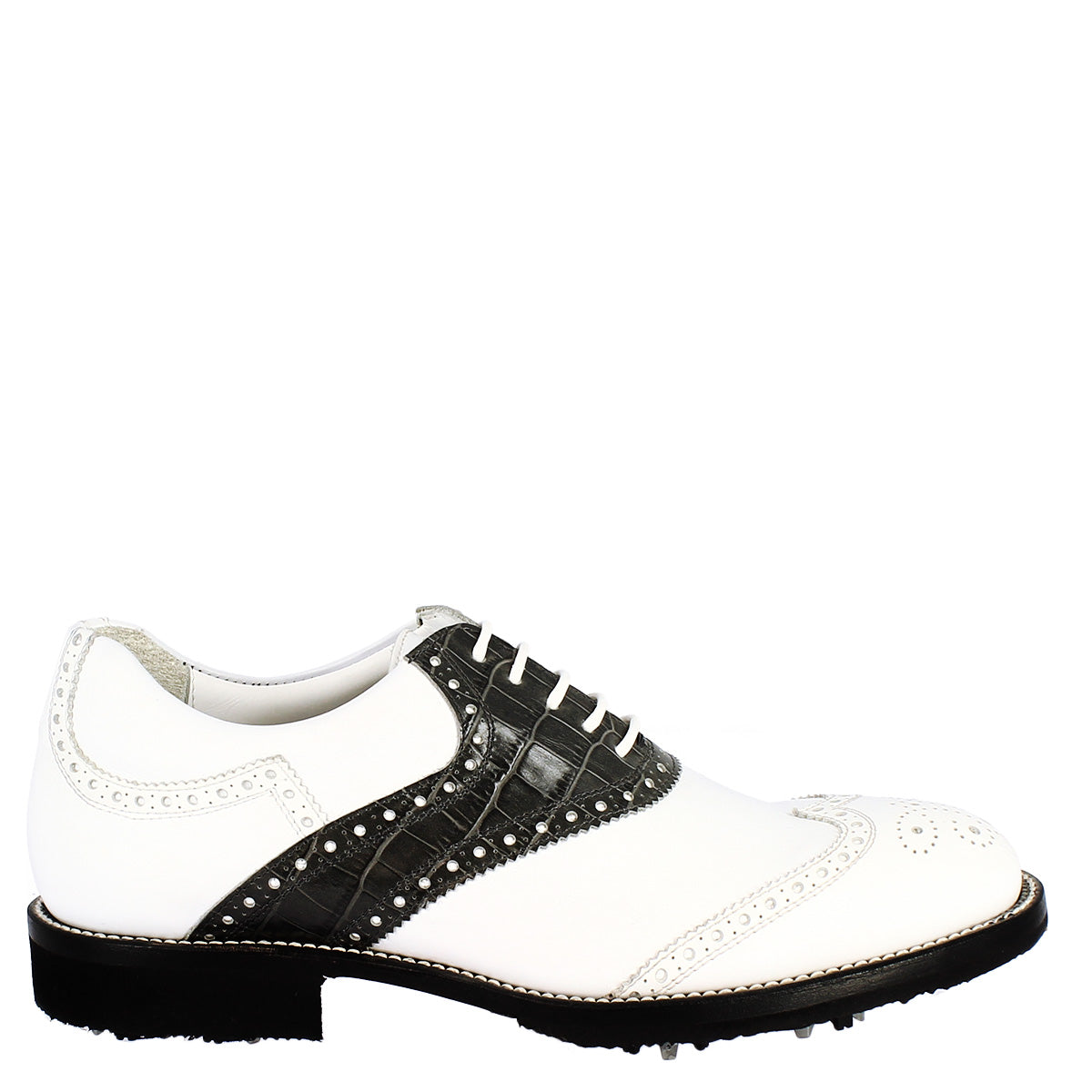 Leonardo Shoes Golf Calzature scarpe golf pelle bianco nero
