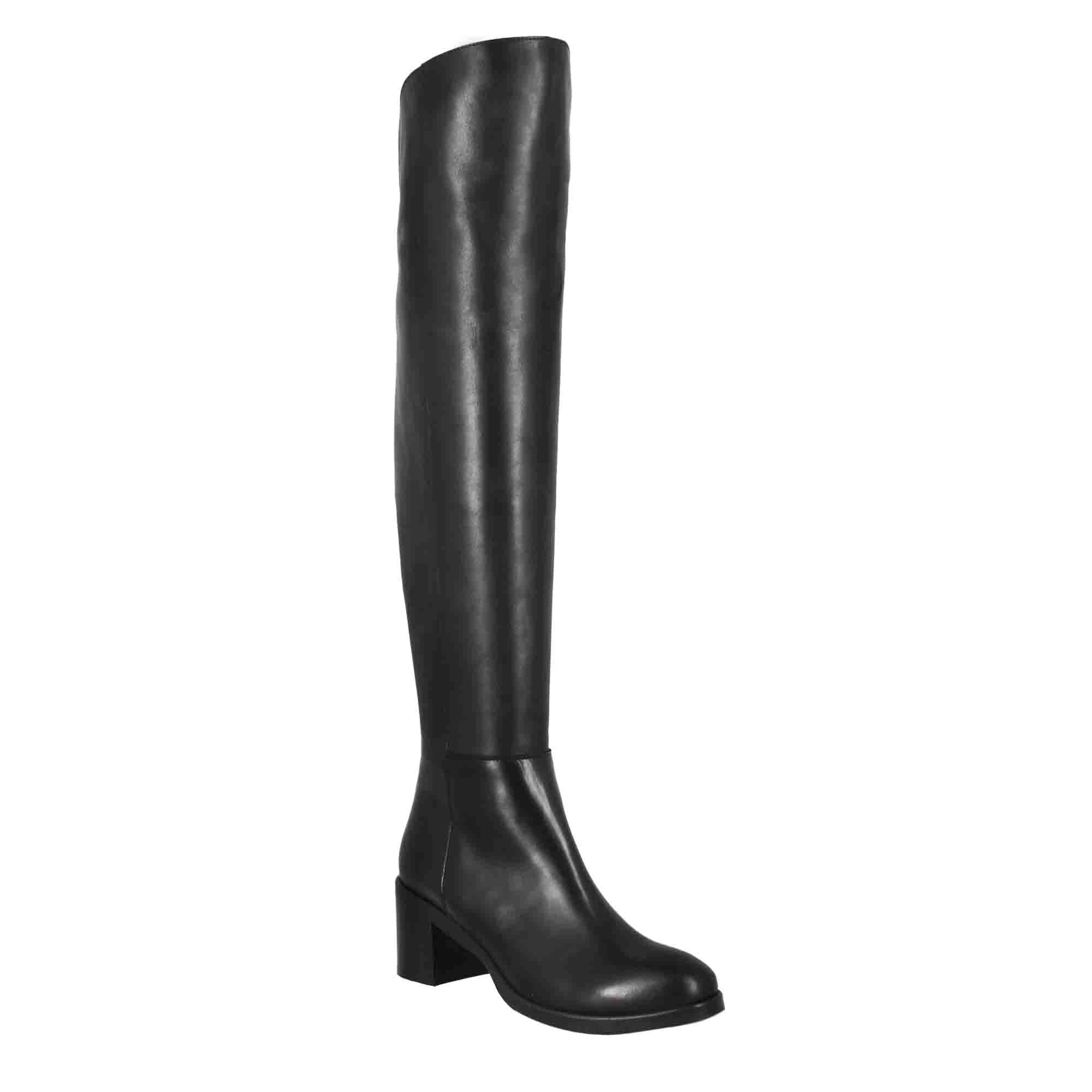 Leonardo Shoes stivale donna pelle nero sopra ginocchio