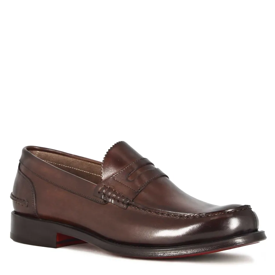 Leonardo Shoes College mocassini uomo marrone scuro pelle