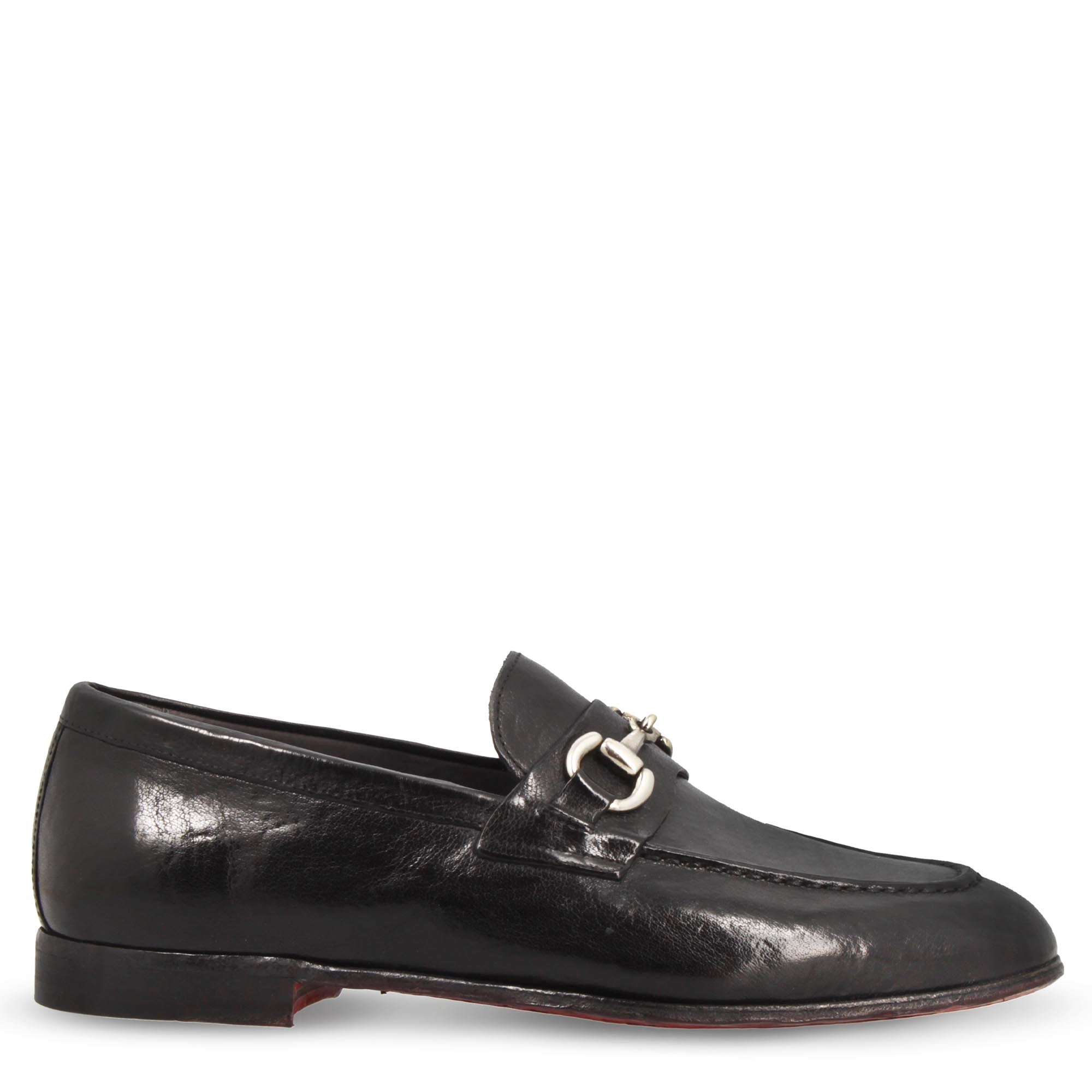 Leonardo Shoes Mocassini Uomo Palatino Nero Pelle Fibbia
