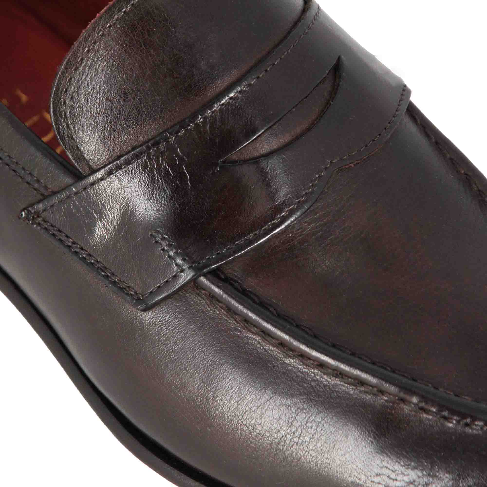 Leonardo Shoes Mocassino Uomo Pelle Marrone Scuro Suola Cuoio