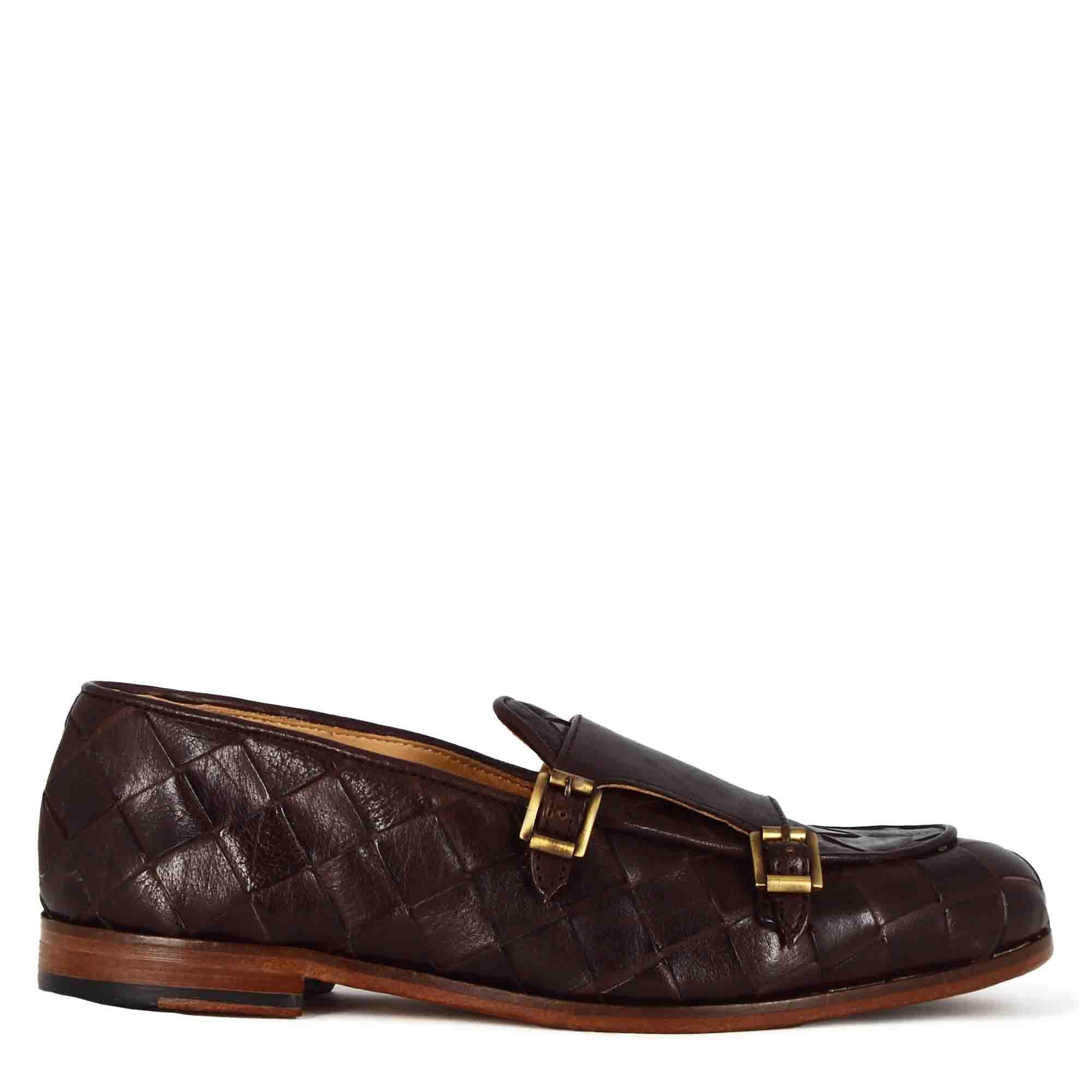 Leonardo Shoes mocassini uomo pelle marrone doppia fibbia