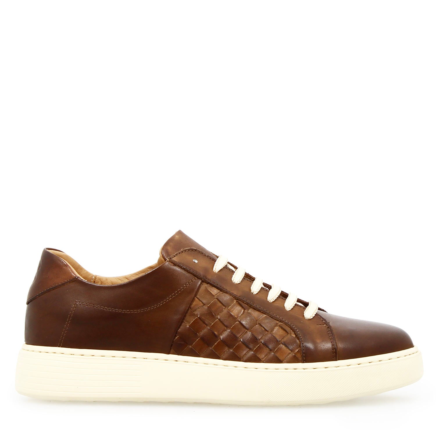 Leonardo Shoes Caronte Sneakers Uomo Pelle Marrone Intrecciata