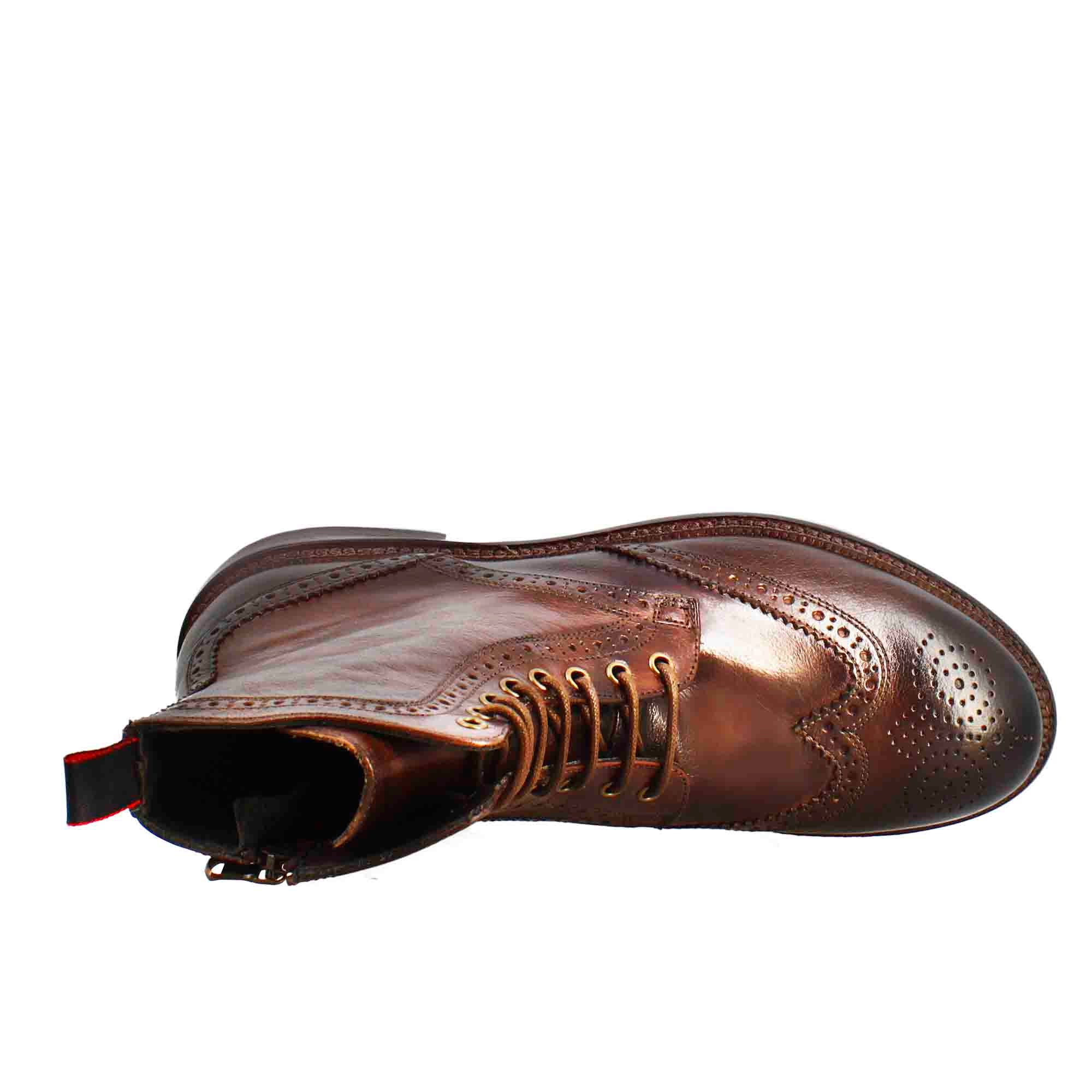 Leonardo Shoes Stivaletti uomo anfibi pelle bronzata lacci