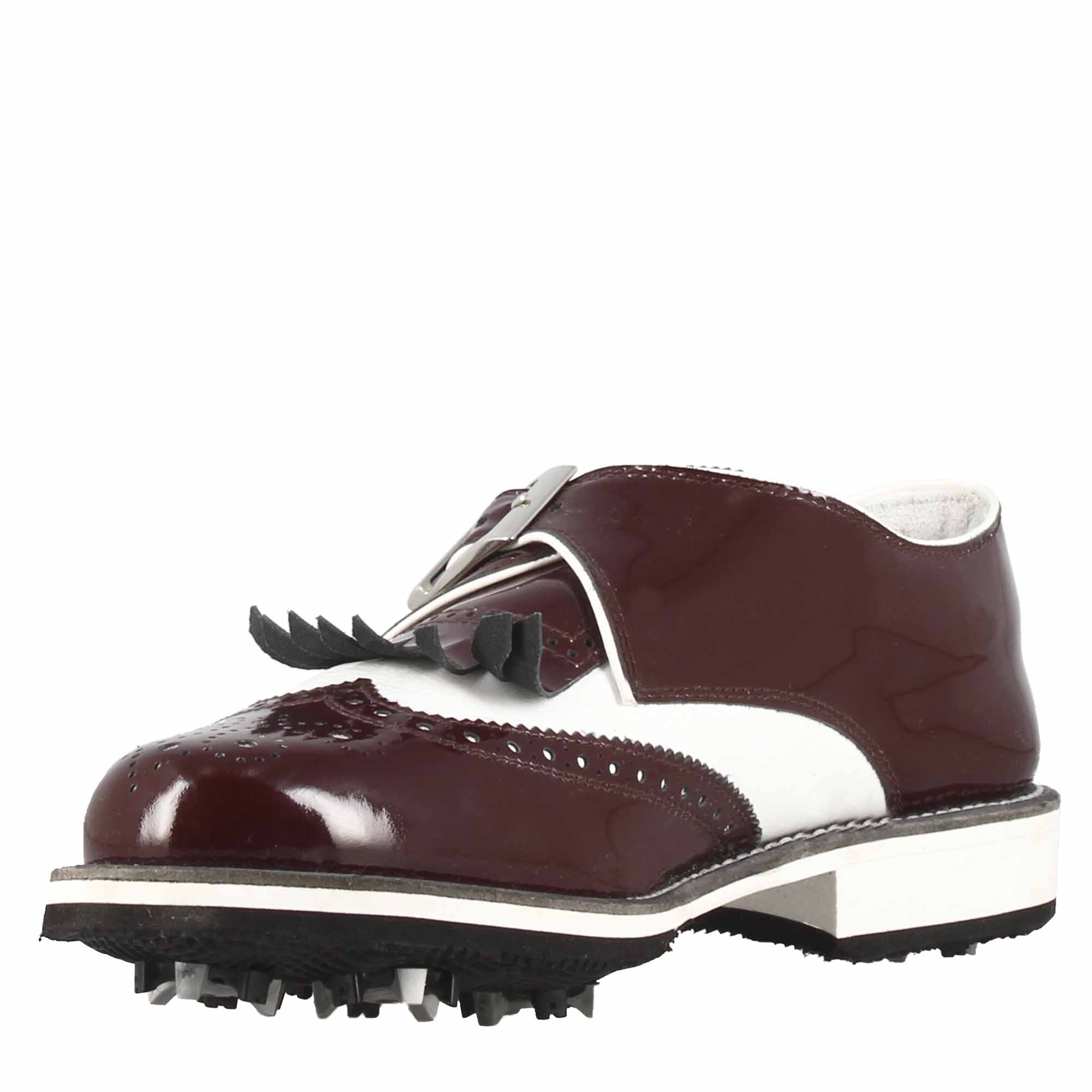 Leonardo Shoes scarpe golf pelle fibbia bianco bordeaux