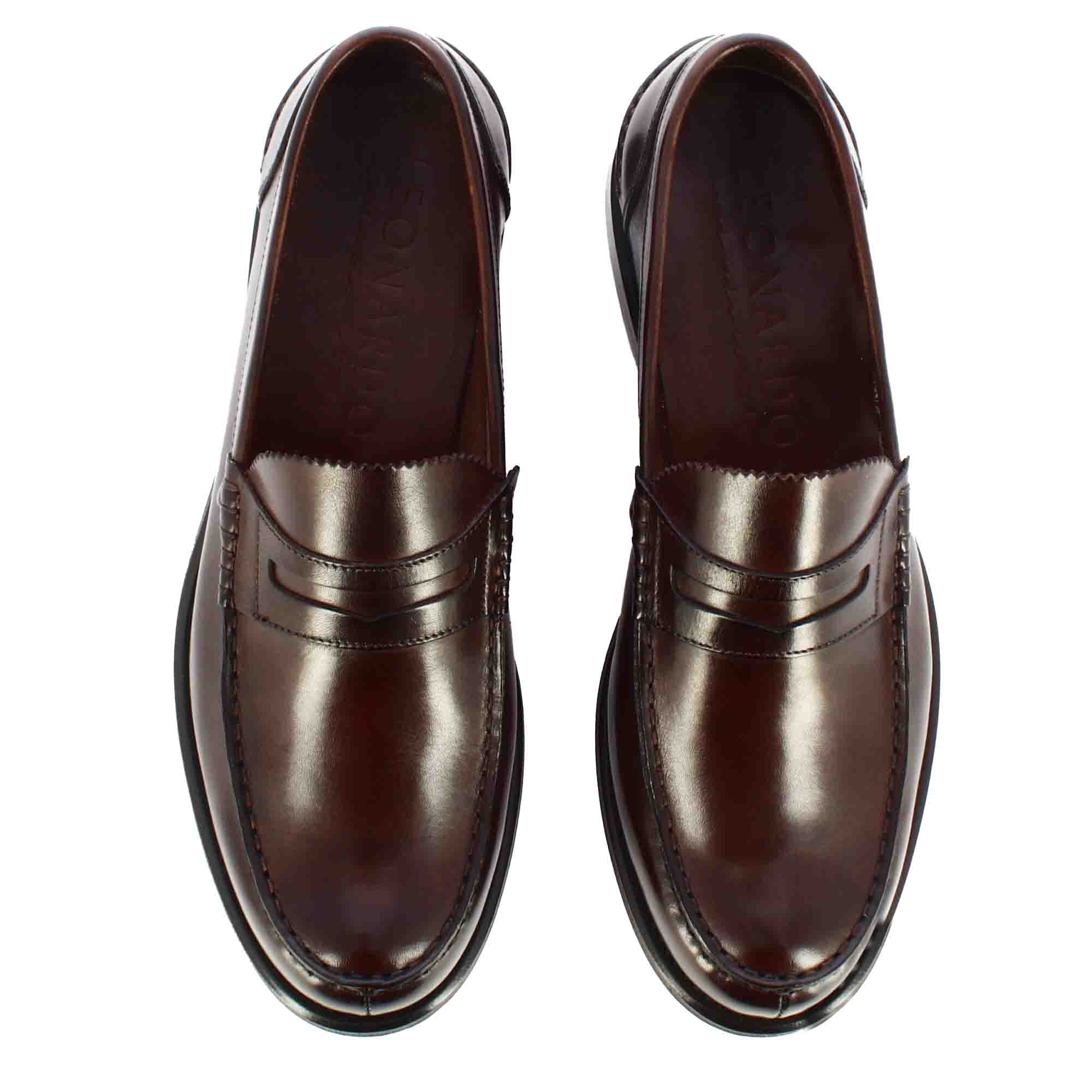 Leonardo Shoes College mocassini uomo marrone scuro pelle